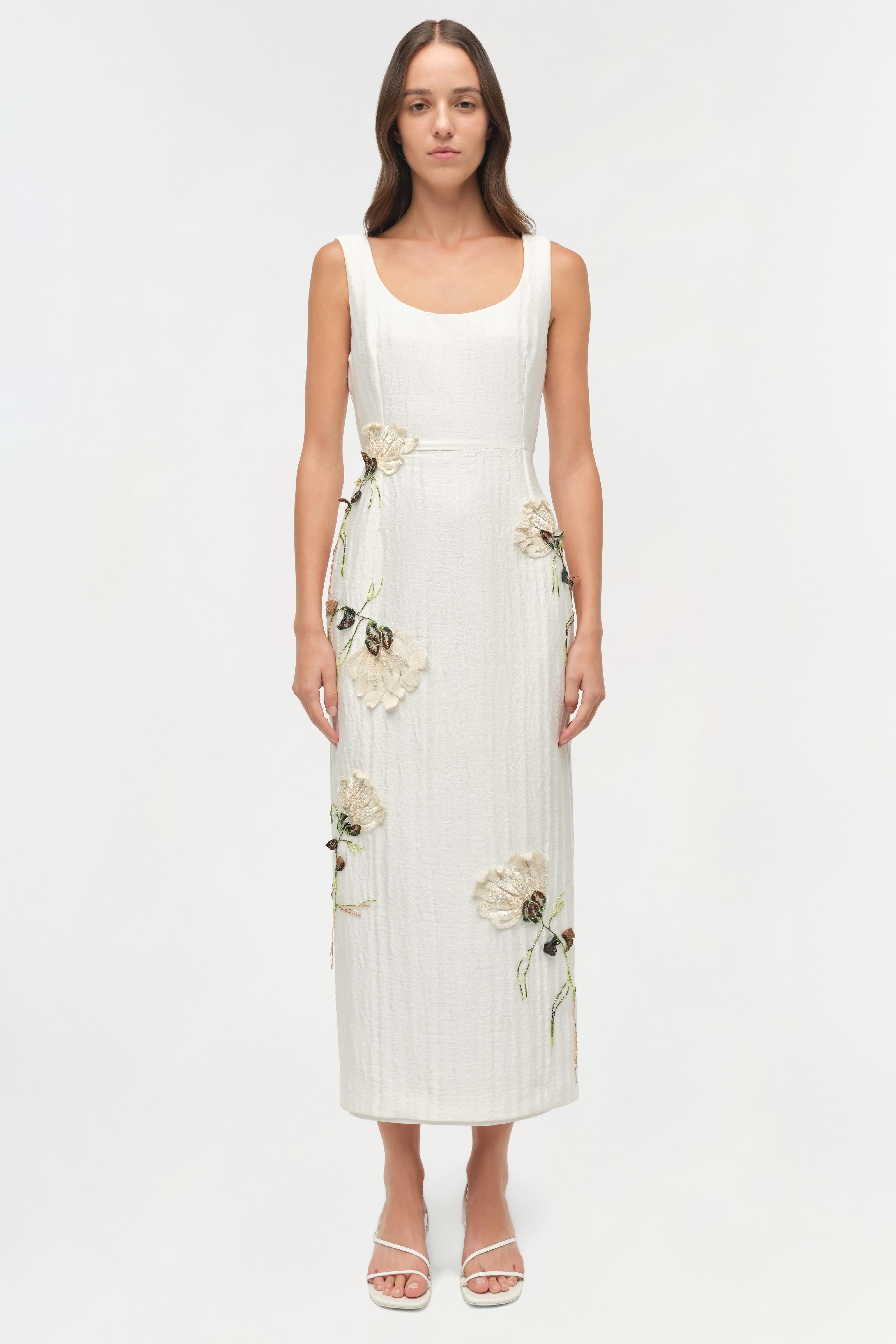 floral jacquard midi dress ASOS LUXE Jacquard Midi Dress with full skirt in Blue floral-Multi