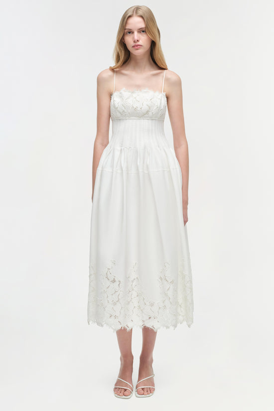 SIMKHAI Women's Audrey Embroidered Midi Dress in White, Size 2 SIMKHAI Women's Audrey Embroidered Midi Dress in White, Size 2
