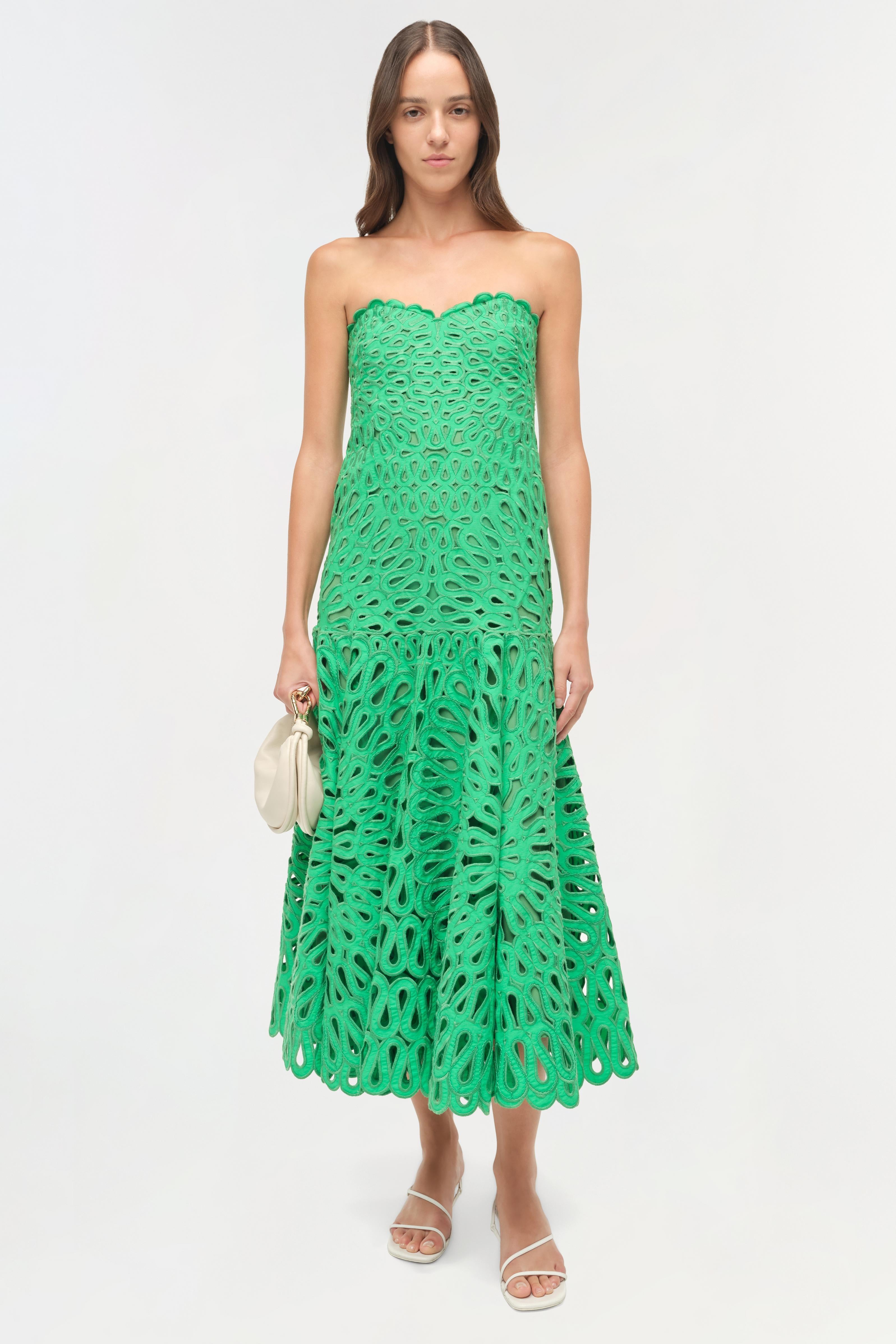 SIMKHAI Women's Florence Embroidered Midi Dress in Parakeet, Lace, Size 14 SIMKHAI Women's Florence Embroidered Midi Dress in Parakeet, Lace, Size 14