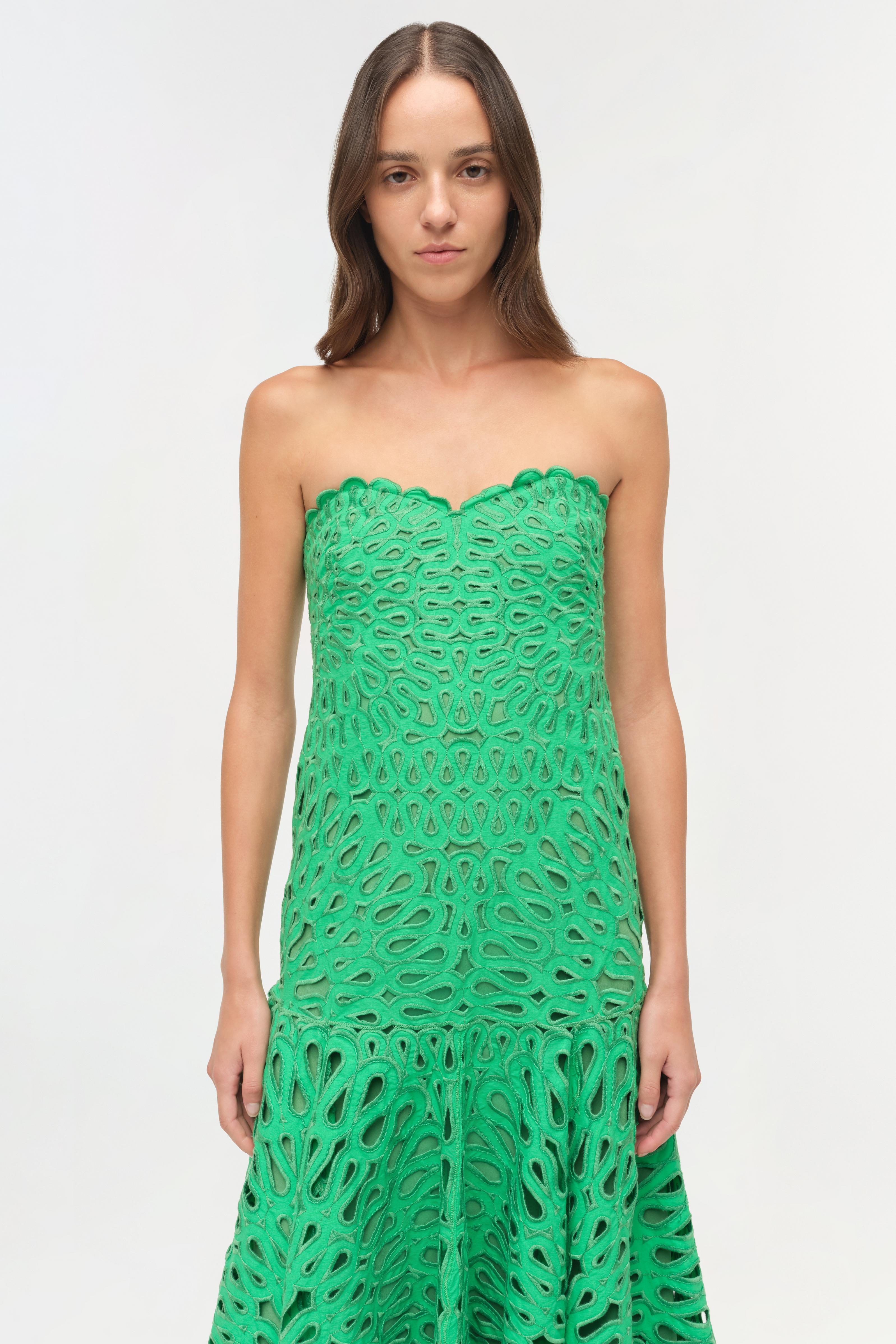 SIMKHAI Women's Florence Embroidered Midi Dress in Parakeet, Lace, Size 14 SIMKHAI Women's Florence Embroidered Midi Dress in Parakeet, Lace, Size 14