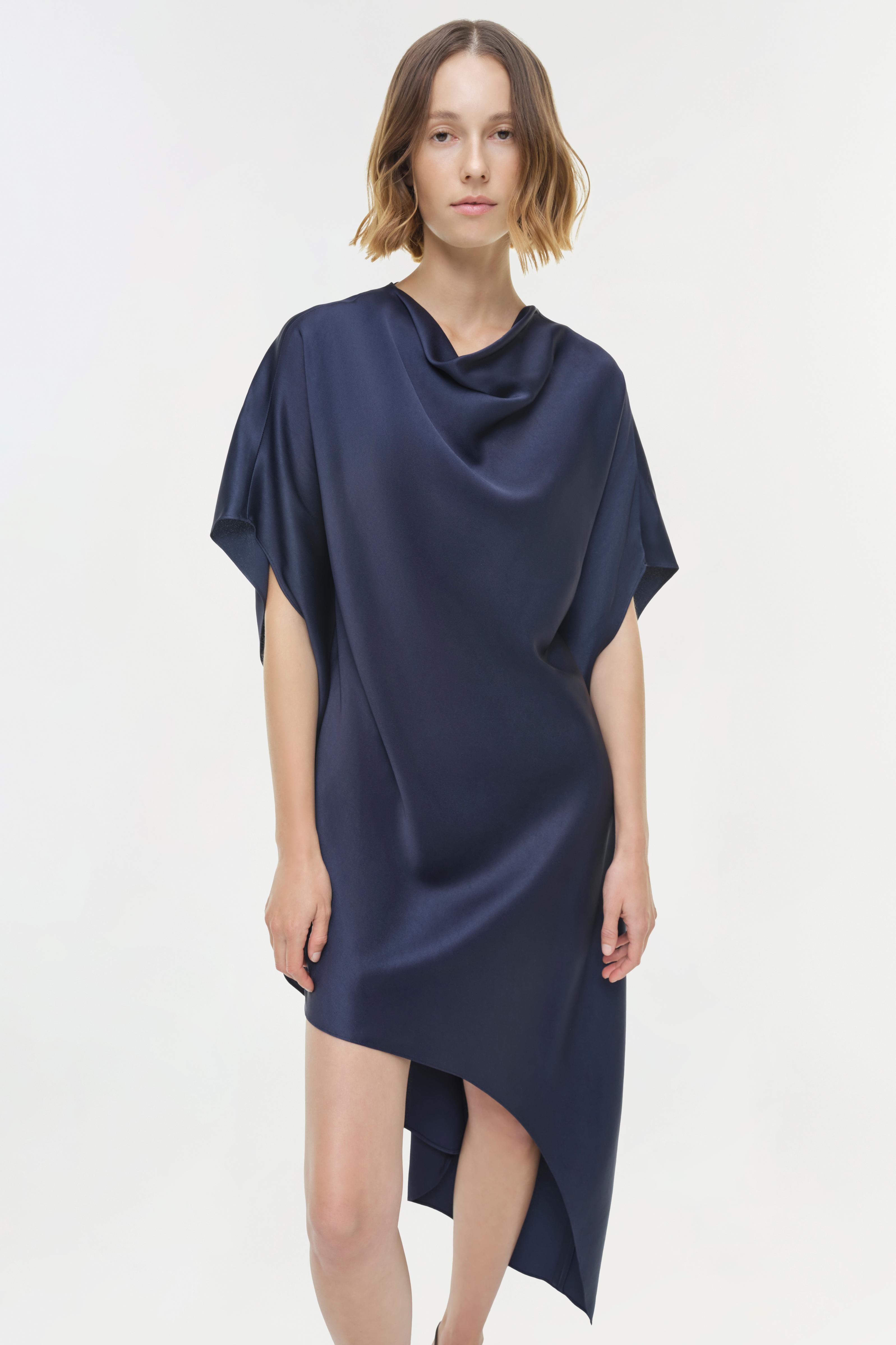 SIMKHAI Women's Sadia Satin Mini Cape Dress in Midnight, Size 8
