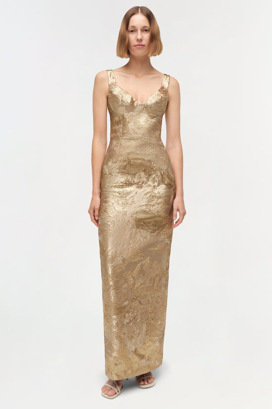 Viella Metallic Jacquard Gown