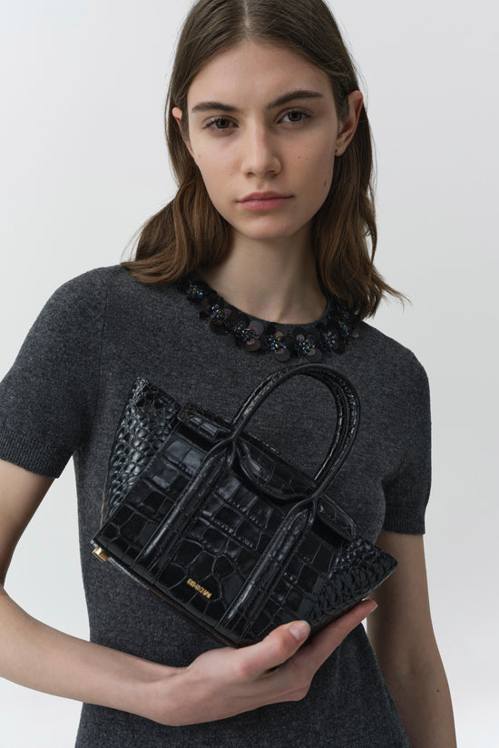 Nicola Croc-Embossed Leather Mini Tote