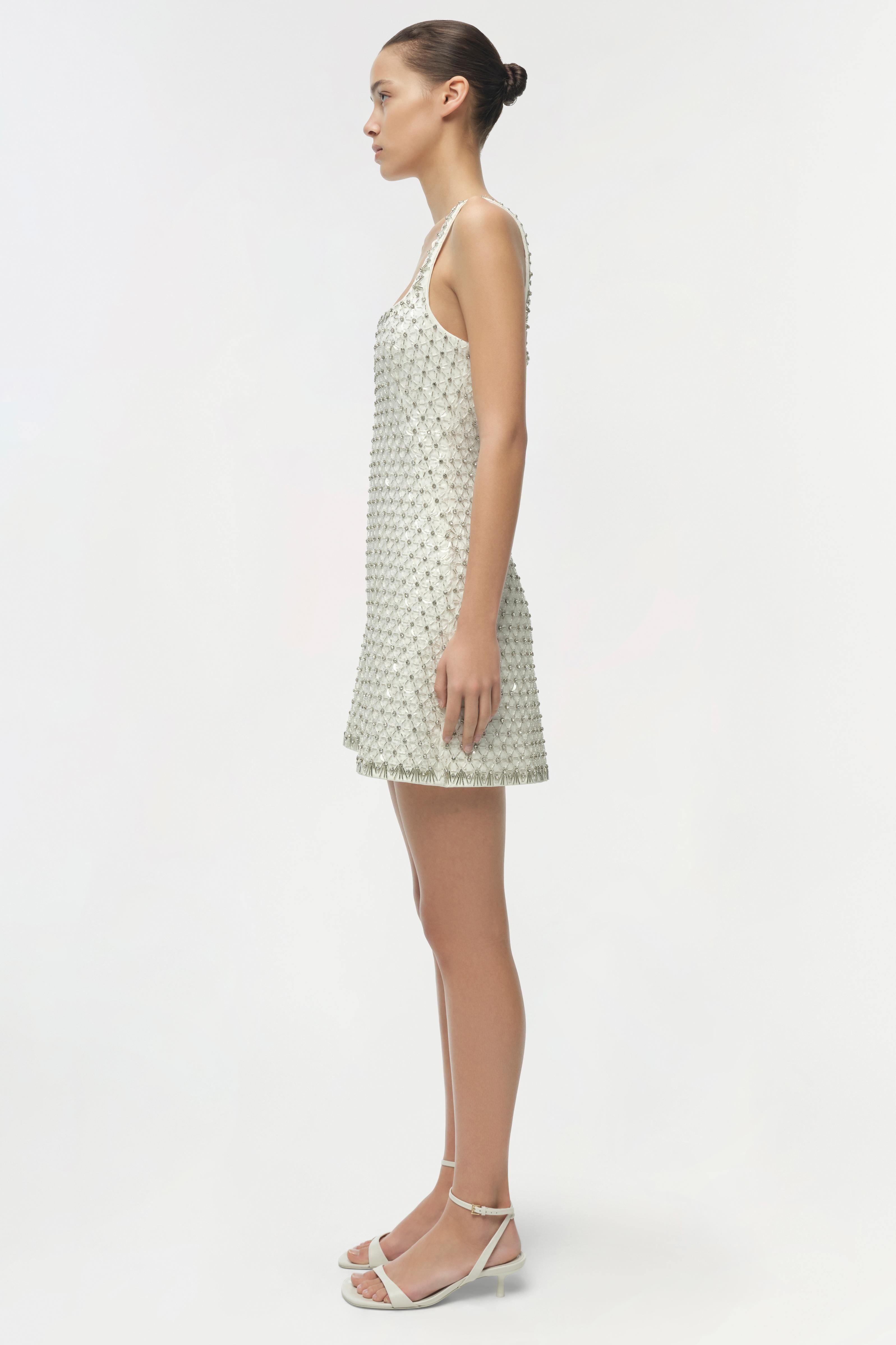 simkhai ziva embellished mini dress SIMKHAI Women's Ziva Sleeveless Embellished Mini Dress - White