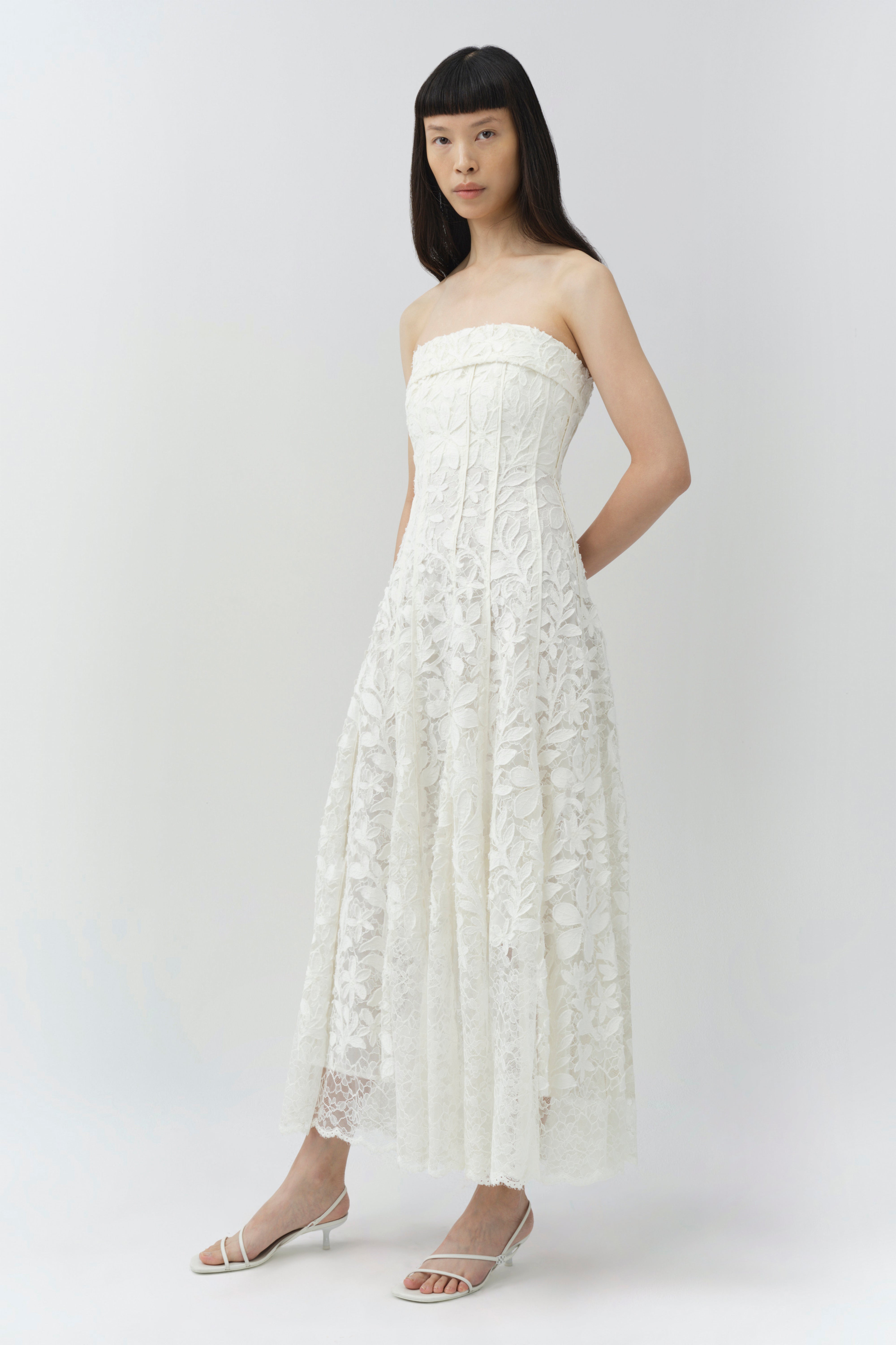 SIMKHAI Women's Imogen Lace Bustier Midi Dress in White, Size 12 SIMKHAI Women's Imogen Lace Bustier Midi Dress in White, Size 12