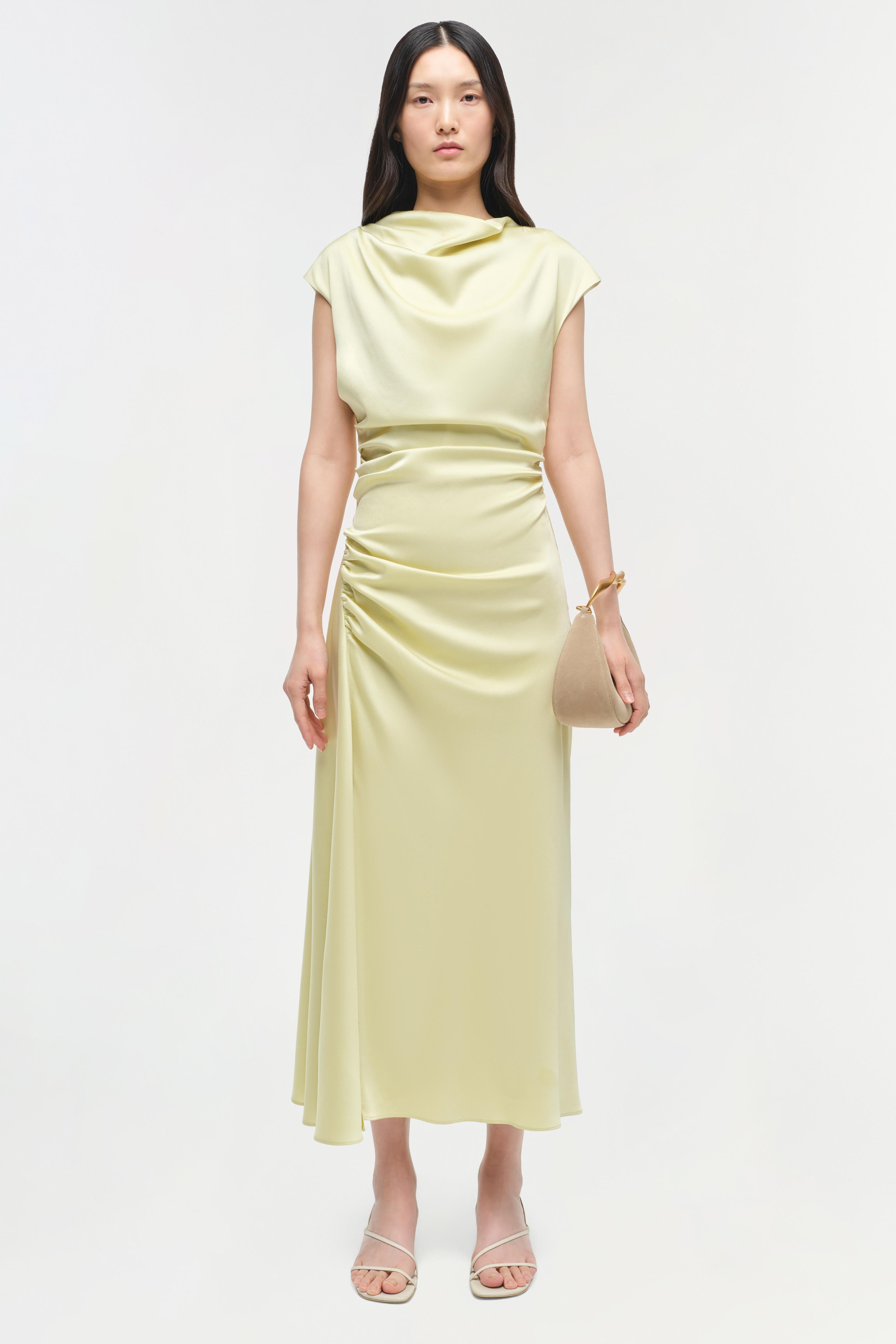 Simkhai Women's Burke Draped Satin Midi-Dress - Sun Glow - Size 8 Simkhai Women's Burke Draped Satin Midi-Dress - Sun Glow - Size 8