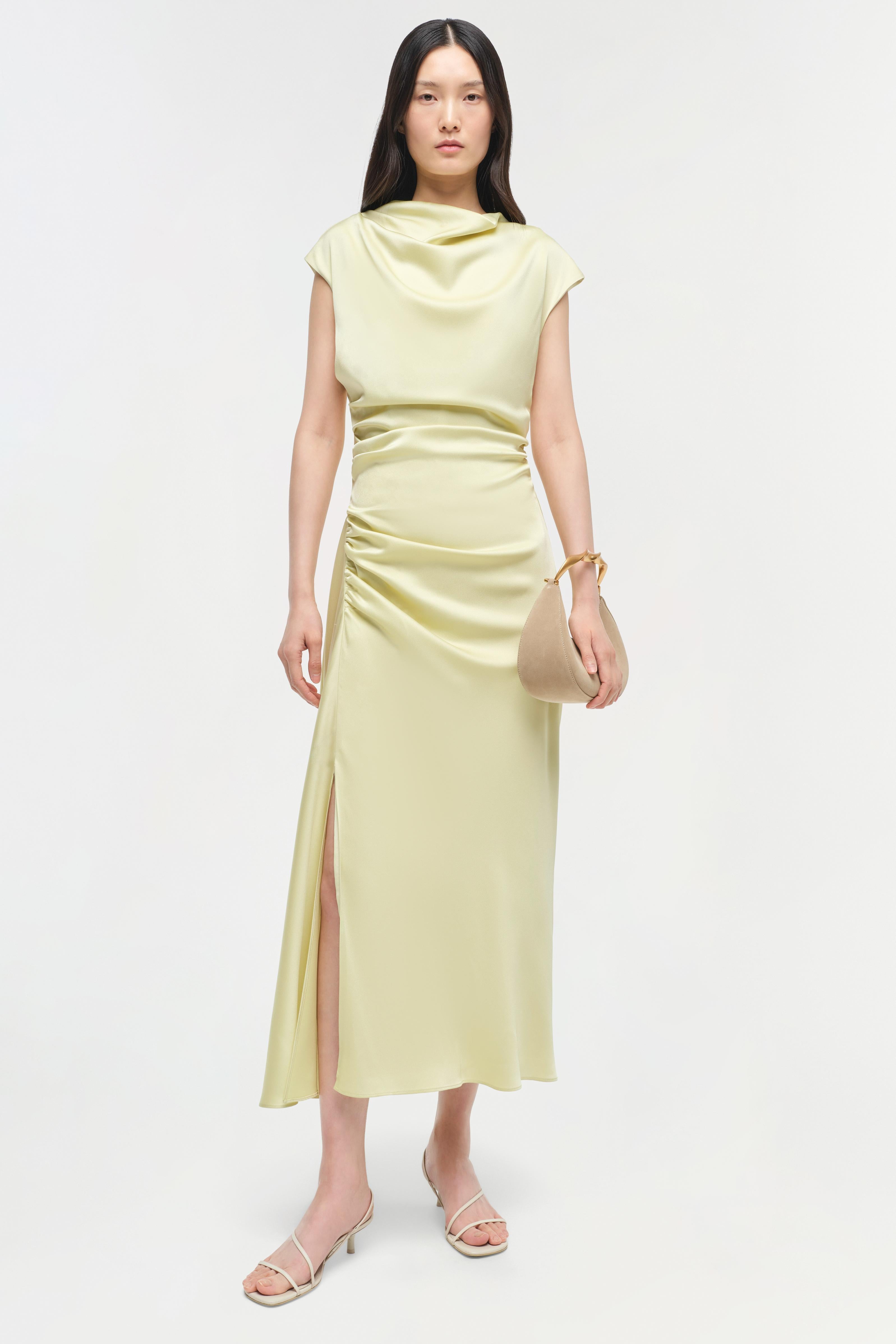 Simkhai Women's Burke Draped Satin Midi-Dress - Sun Glow - Size 8 Simkhai Women's Burke Draped Satin Midi-Dress - Sun Glow - Size 8