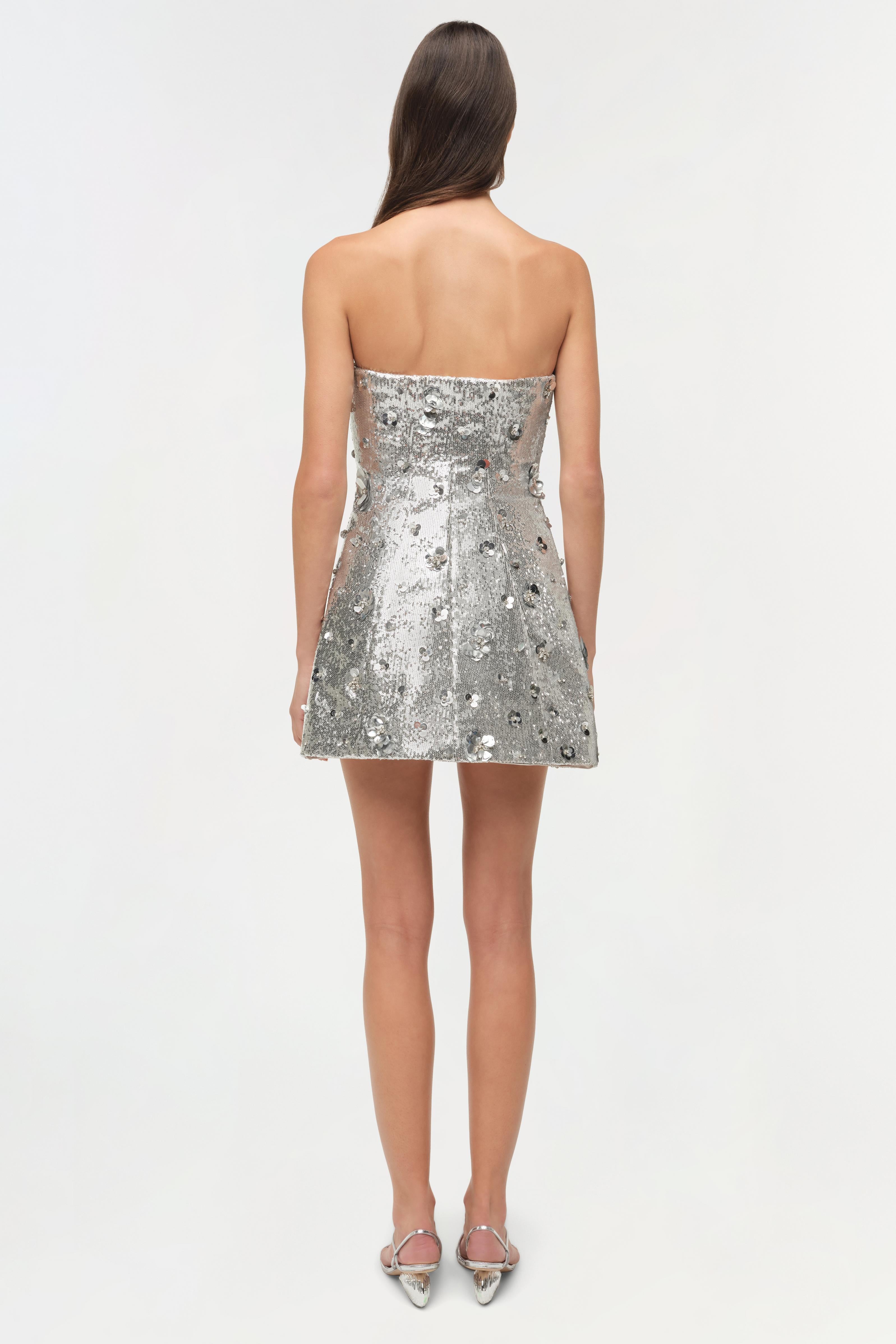 Simkhai Women's Arta Bustier Sequin Dress - Silver - Size 14 Simkhai Women's Arta Bustier Sequin Dress - Silver - Size 14