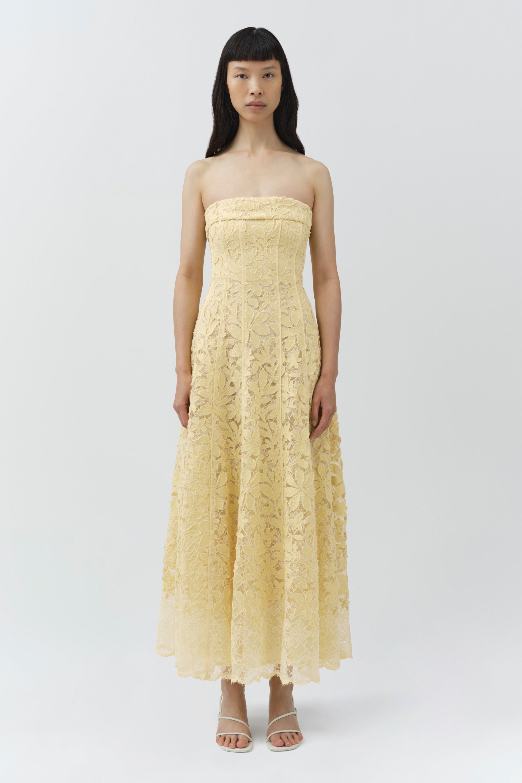 SIMKHAI Imogen Cotton Lace Bustier Midi Dress in Yellow - Size 2