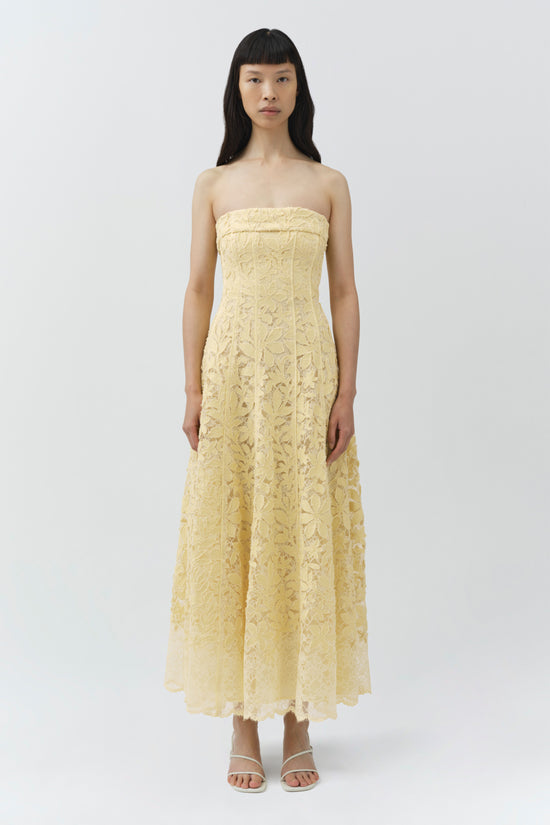 SIMKHAI Imogen Cotton Lace Bustier Midi Dress in Yellow - Size 2