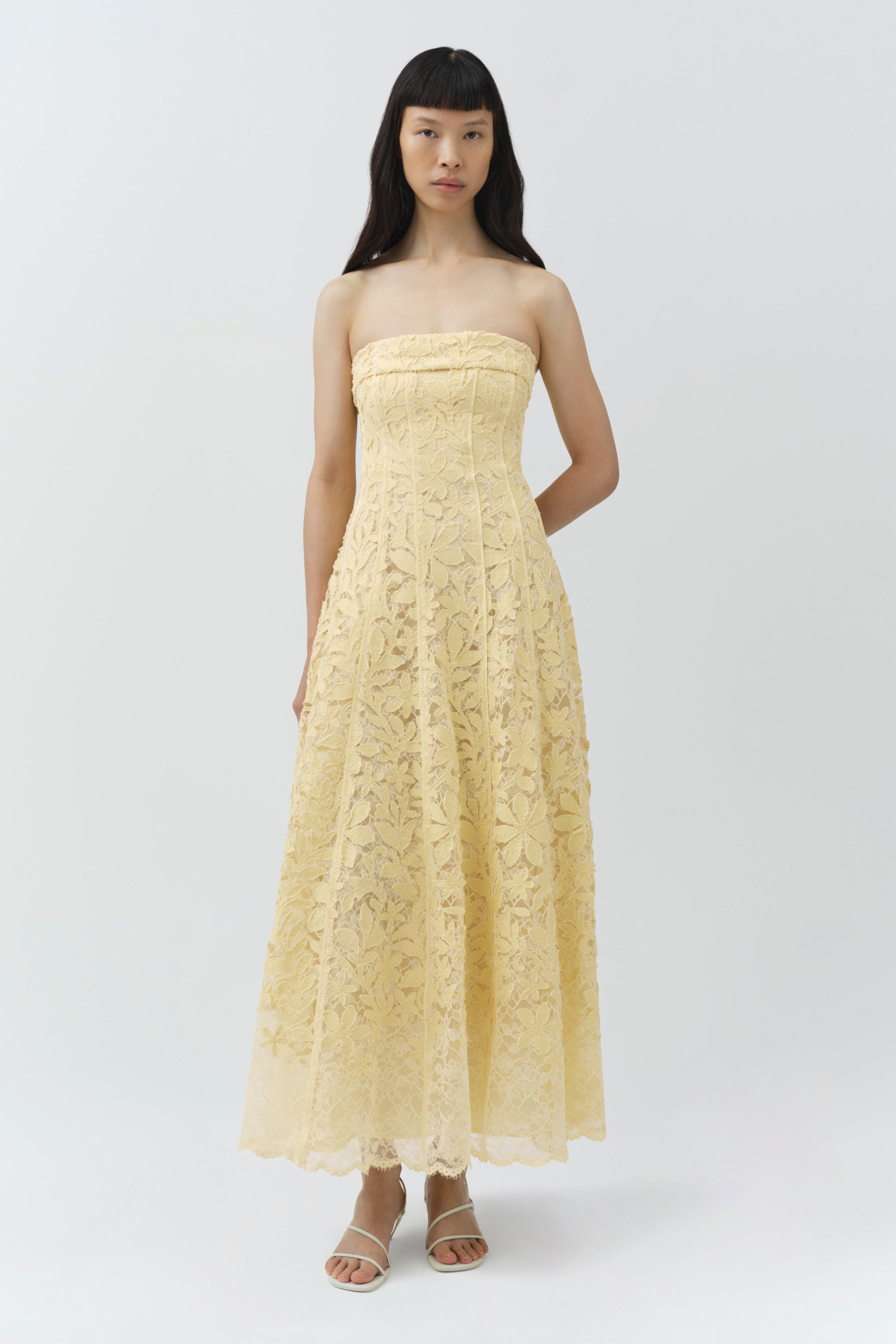 SIMKHAI Imogen Cotton Lace Bustier Midi Dress in Yellow - Size 2