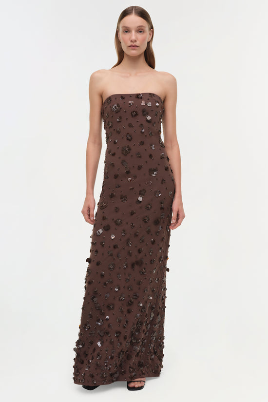 Serafina Strapless Embellished Gown