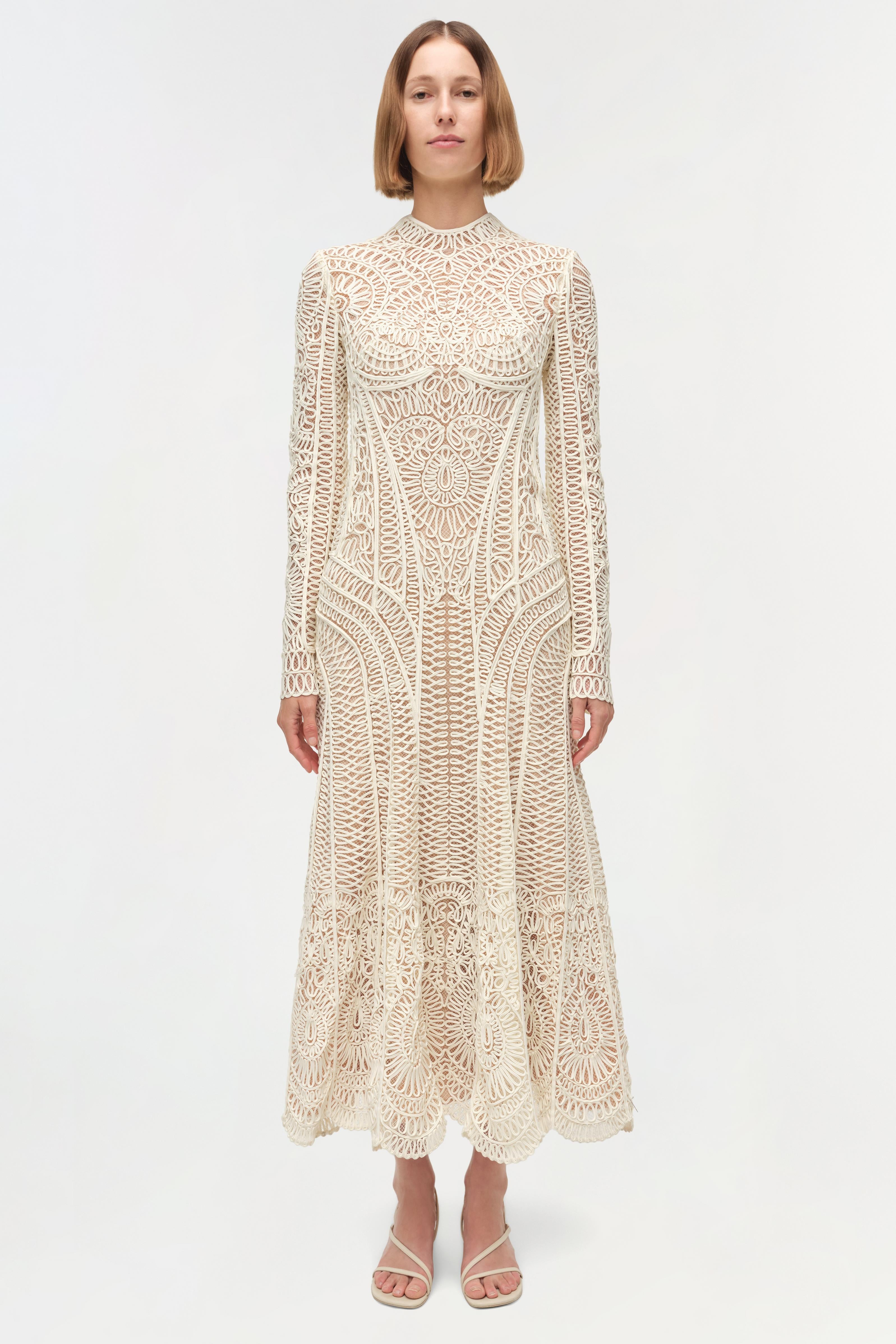 jonathan simkhai guipure lace midi dress Jonathan Simkhai Phoenix Guipure Lace Maxi Dress in White