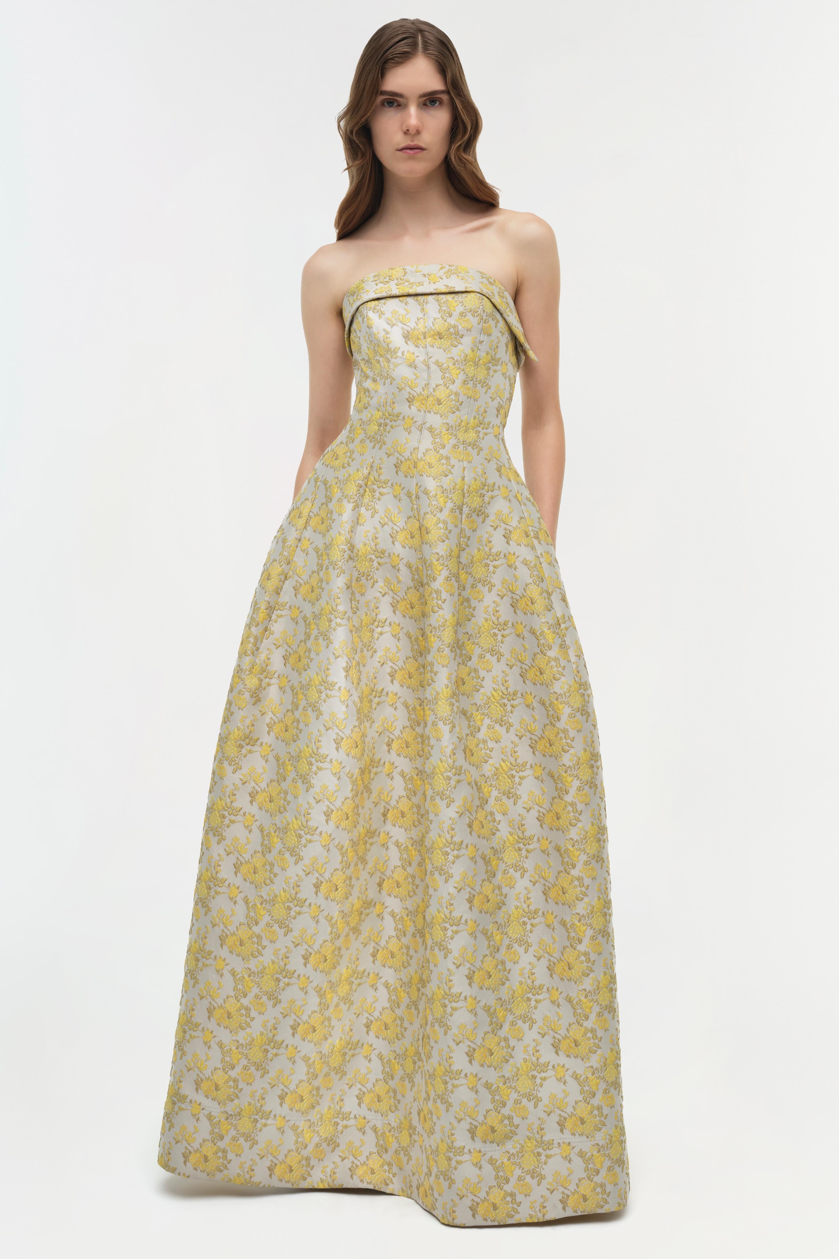 simkhai yellow beaded dress SIMKHAI Emma Bustier Gown in Yellow
