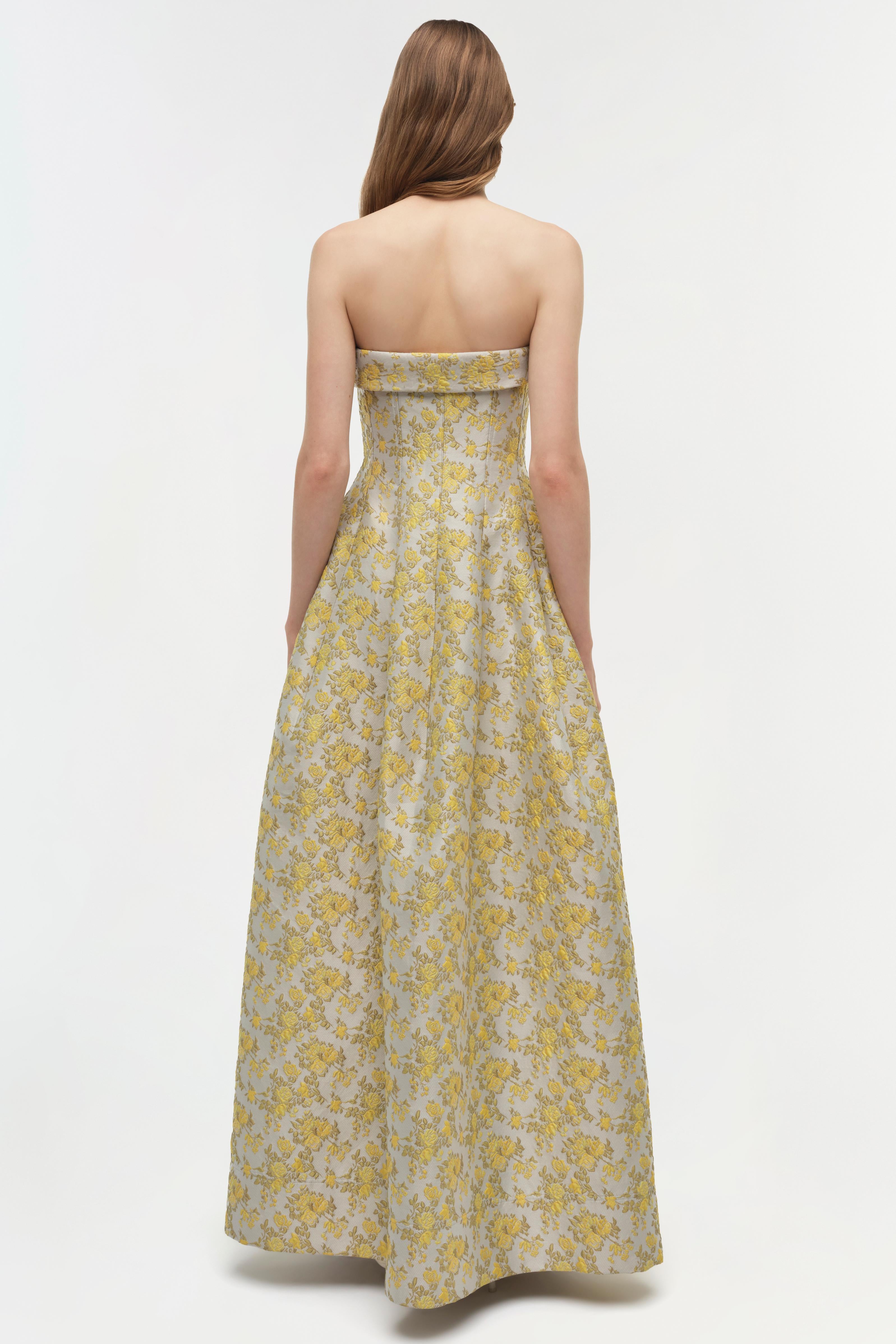 SIMKHAI Women's Octavia Jacquard Strapless Gown in Buttercream, Size 4 SIMKHAI Women's Octavia Jacquard Strapless Gown in Buttercream, Size 4
