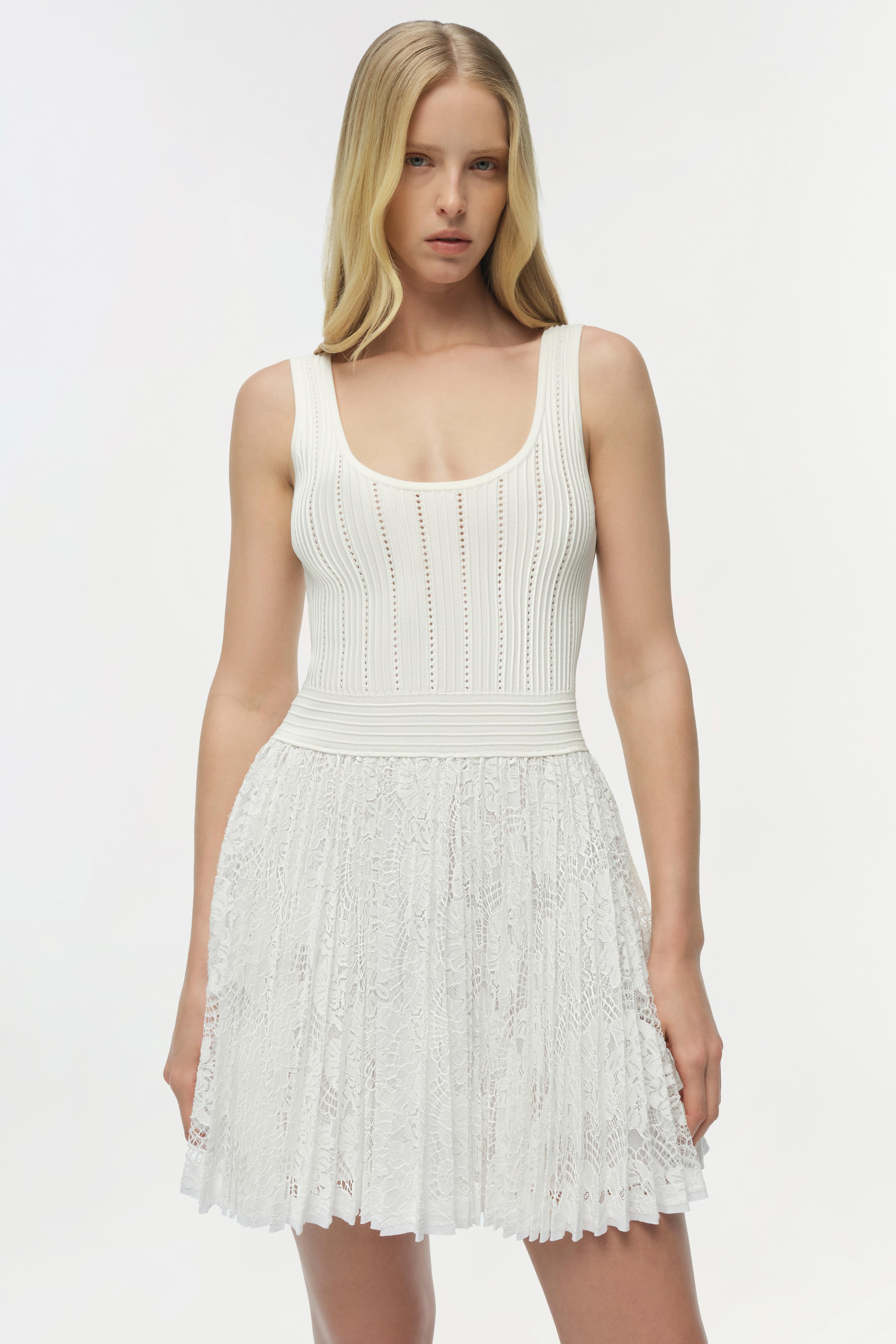 SIMKHAI Women's Ellis Knit Lace Mini Dress in Ivory, Size Medium