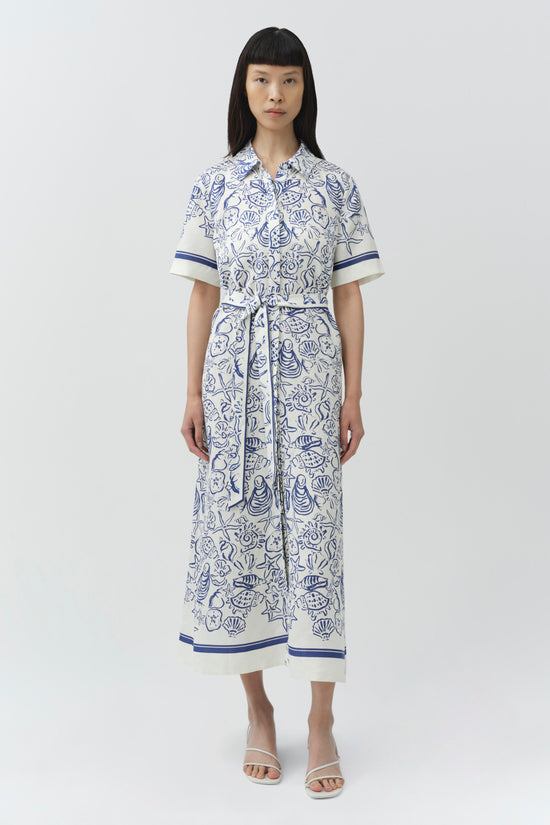 SIMKHAI Women's Audria Belted Linen Midi Dress in Blueberry Multi, Size Small
