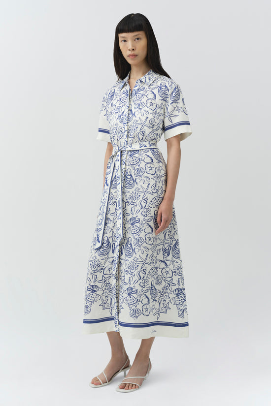 linen midi dresses SIMKHAI Women's Audria Belted Linen Midi Dress in Blueberry Multi, Size Small