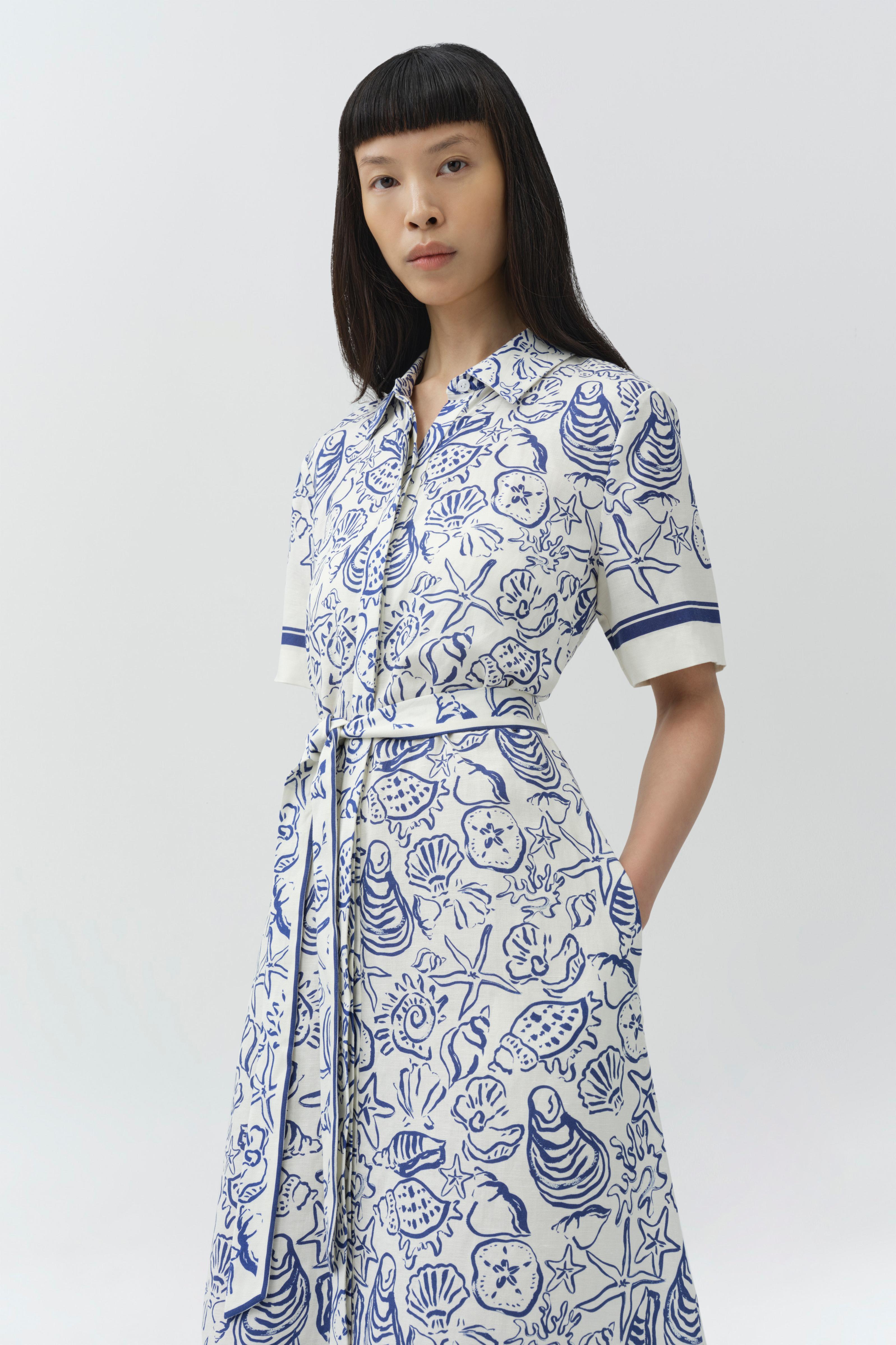 SIMKHAI Women's Audria Belted Linen Midi Dress in Blueberry Multi, Size Small SIMKHAI Women's Audria Belted Linen Midi Dress in Blueberry Multi, Size Small