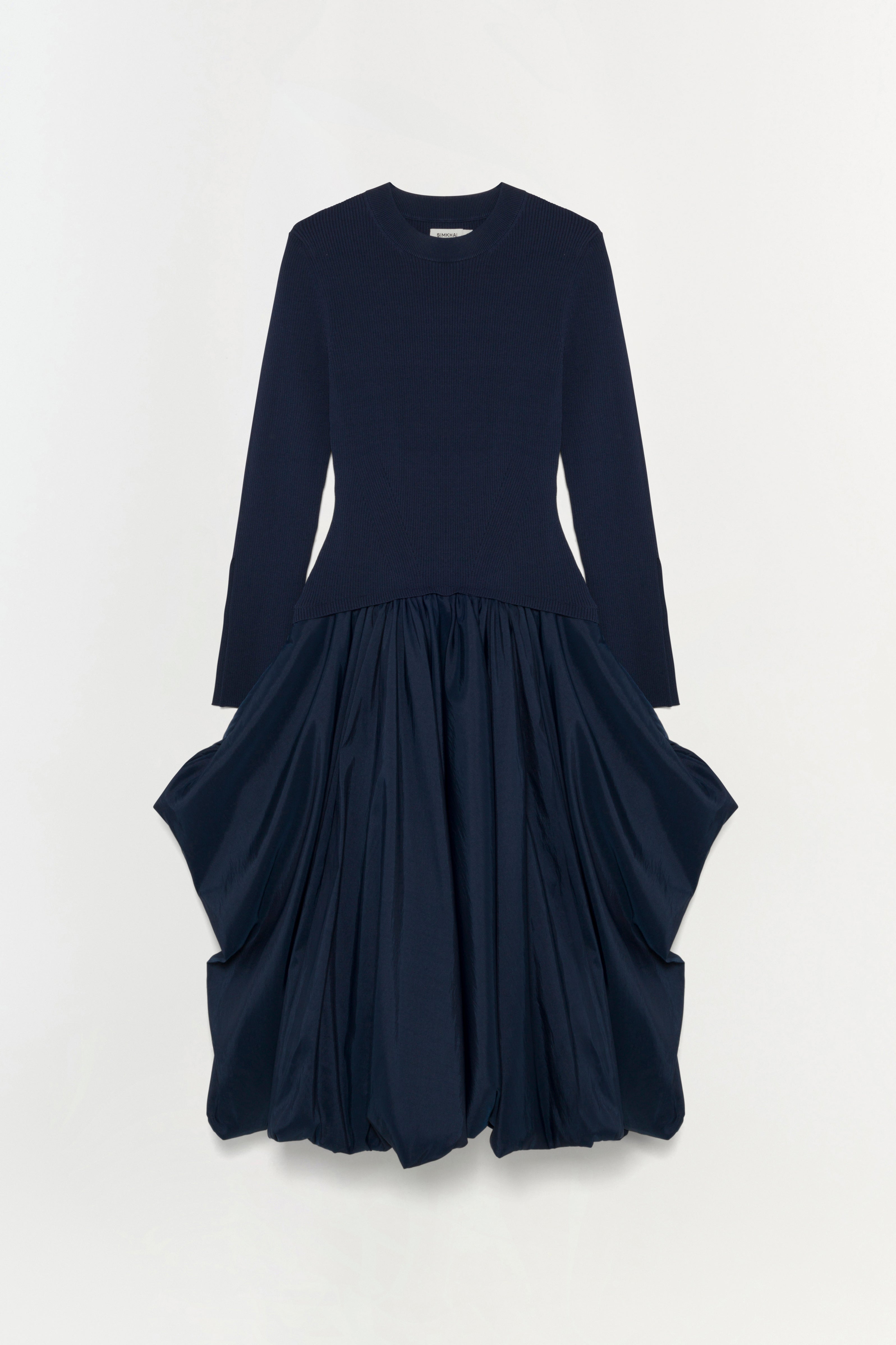 SIMKHAI Women's Kenlie Bubble Midi-Dress - Midnight - Size Large SIMKHAI Women's Kenlie Bubble Midi-Dress - Midnight - Size Large