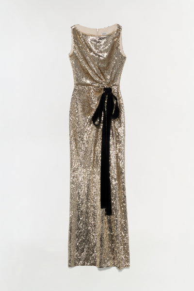 SIMKHAI Women's Felicity Draped Sequin Gown in Gold Multi, Size 2 SIMKHAI Women's Felicity Draped Sequin Gown in Gold Multi, Size 2