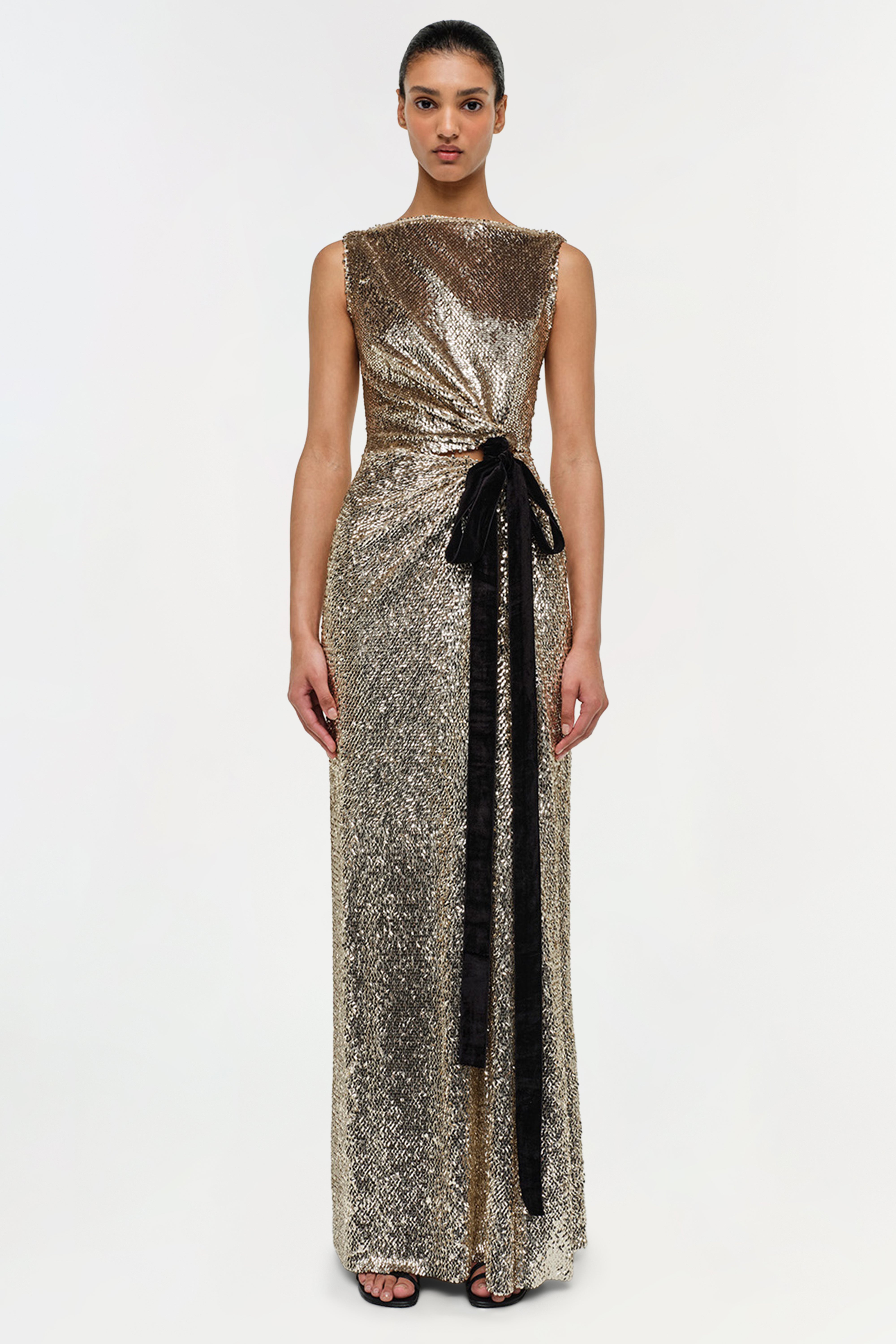 SIMKHAI Women's Felicity Draped Sequin Gown in Gold Multi, Size 2 SIMKHAI Women's Felicity Draped Sequin Gown in Gold Multi, Size 2