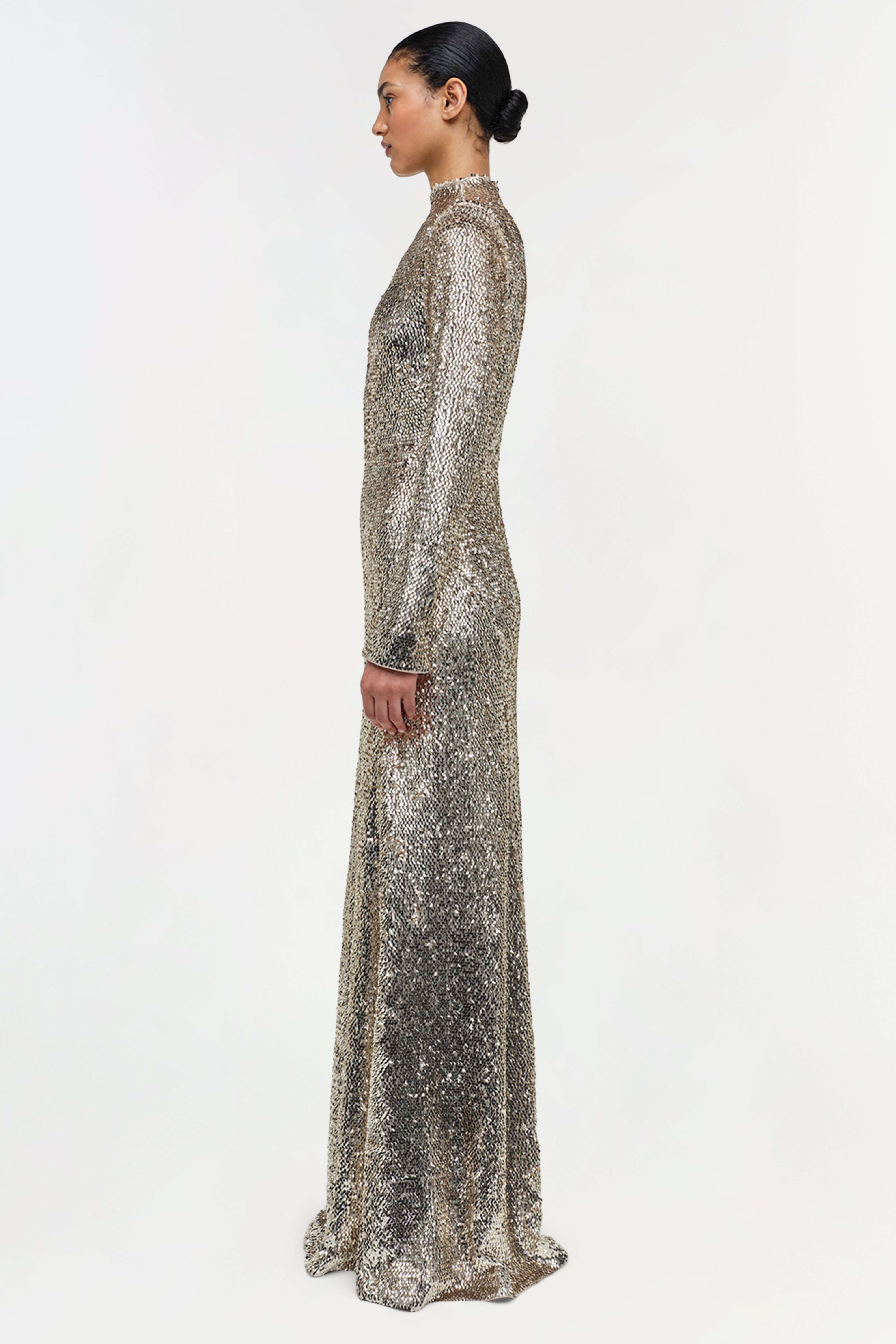 sequin long dress with sleeves Mac Duggal Women's Sequined Long Sleeve Side Knot Gown