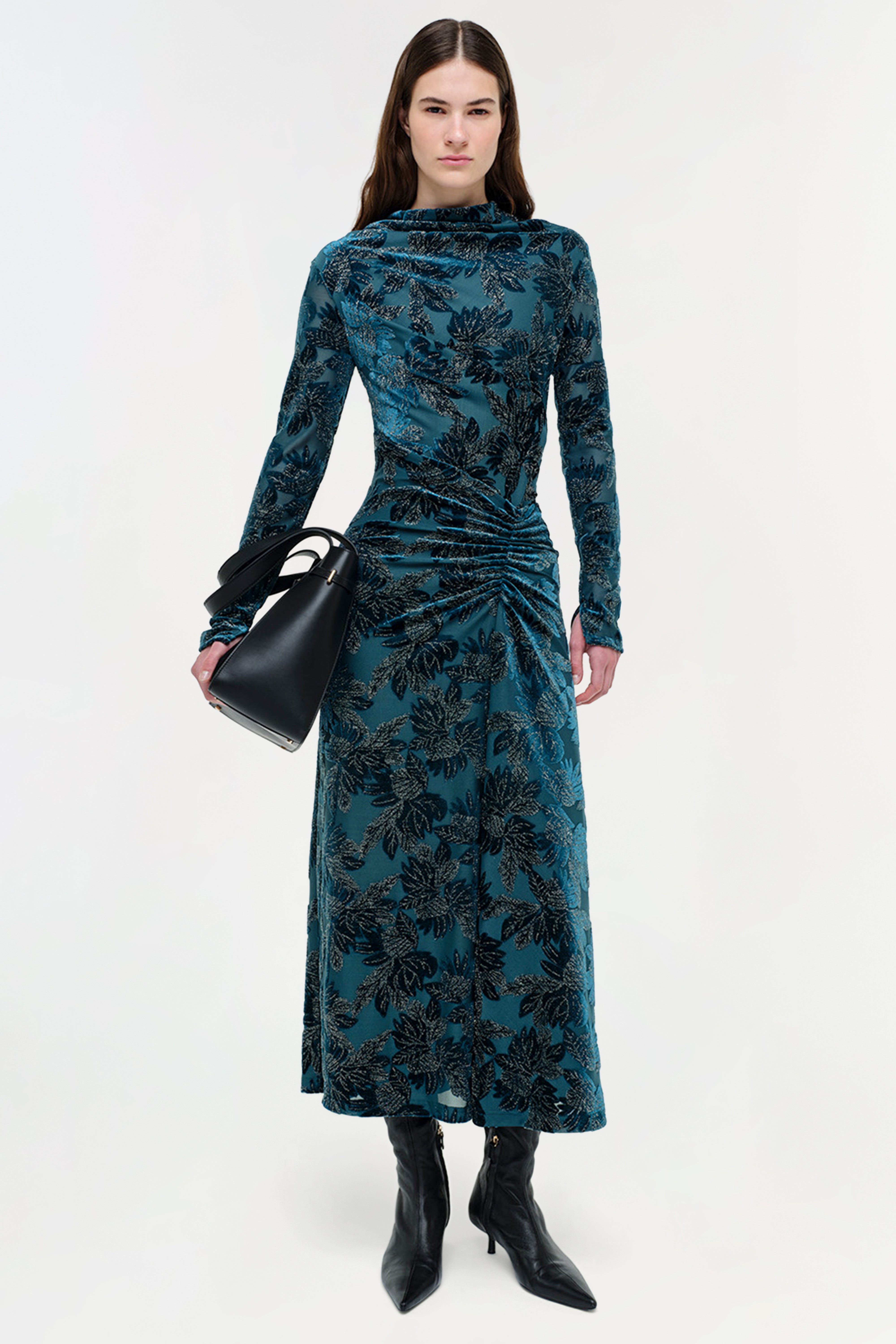 Simkhai Ferrera Long-Sleeve Floral Velvet Midi Dress, Petrol, Women's, M, Cocktail & Party Wedding Guest Dresses Long-Sleeve Dresses Simkhai Ferrera Long-Sleeve Floral Velvet Midi Dress, Petrol, Women's, M, Cocktail & Party Wedding Guest Dresses Long-Sleeve Dresses