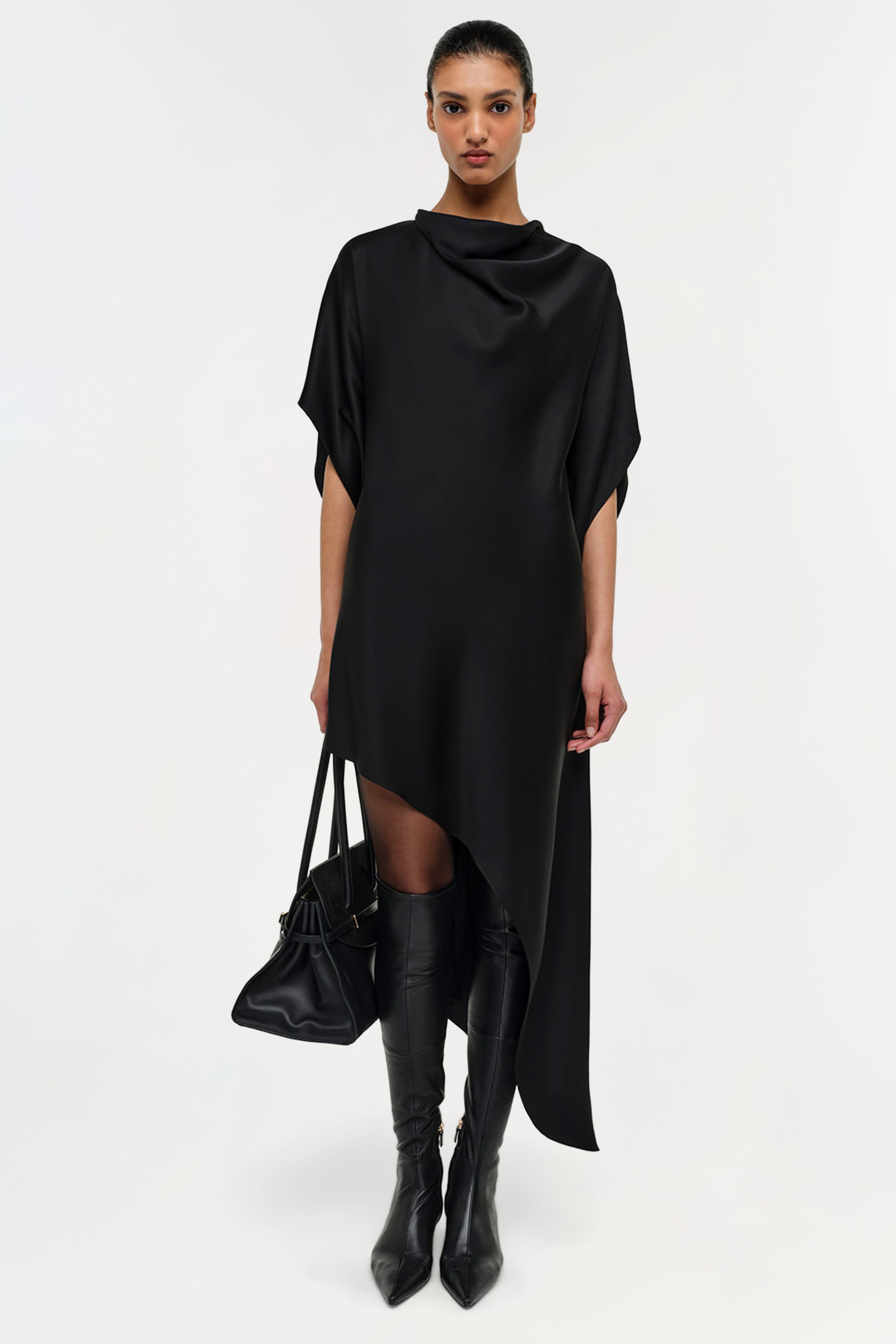 Simkhai Women's Sadia Satin Mini Cape Dress in Black, Size 4 Simkhai Women's Sadia Satin Mini Cape Dress in Black, Size 4