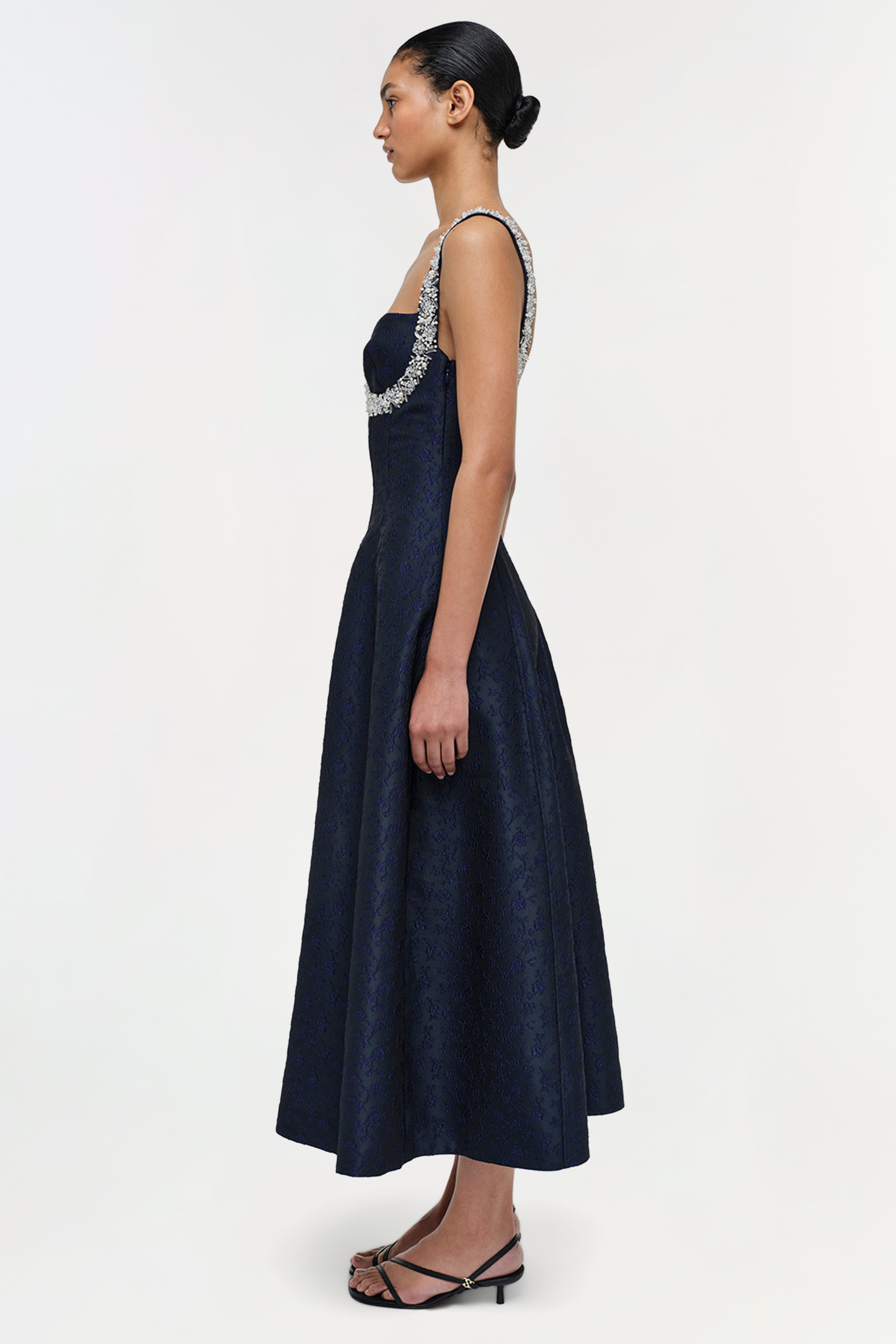 SIMKHAI Women's Charlotte Jacquard Midi Dress in Midnight, Lace, Size 00 SIMKHAI Women's Charlotte Jacquard Midi Dress in Midnight, Lace, Size 00