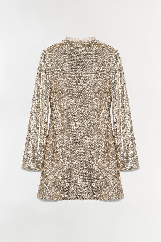Simkhai Women's Opal Sequin Mini Long Sleeve Dress in Gold, Size 0