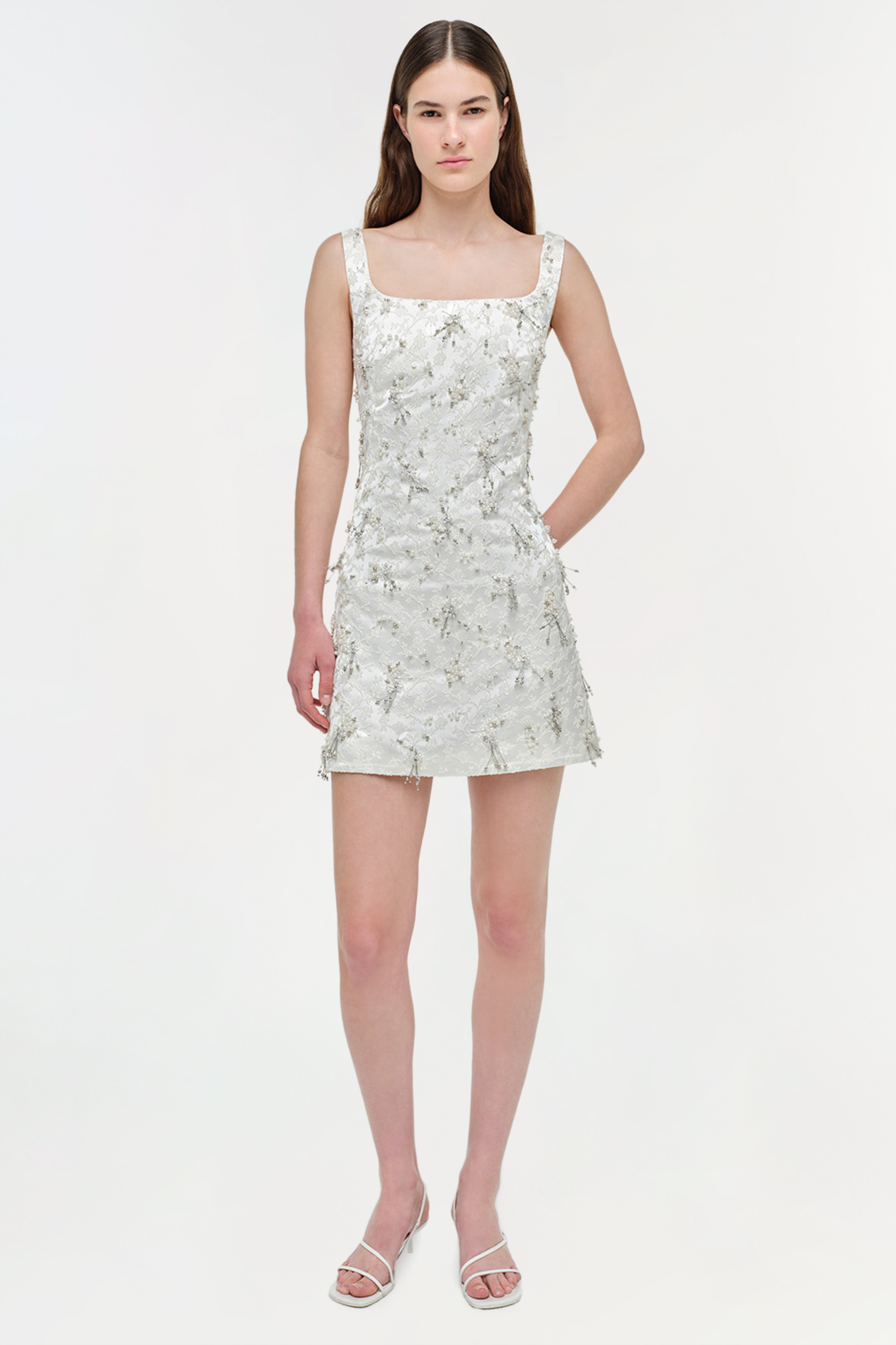 SIMKHAI Women's Viva Embellished Jaquard Mini Dress in White, Size 00 SIMKHAI Women's Viva Embellished Jaquard Mini Dress in White, Size 00