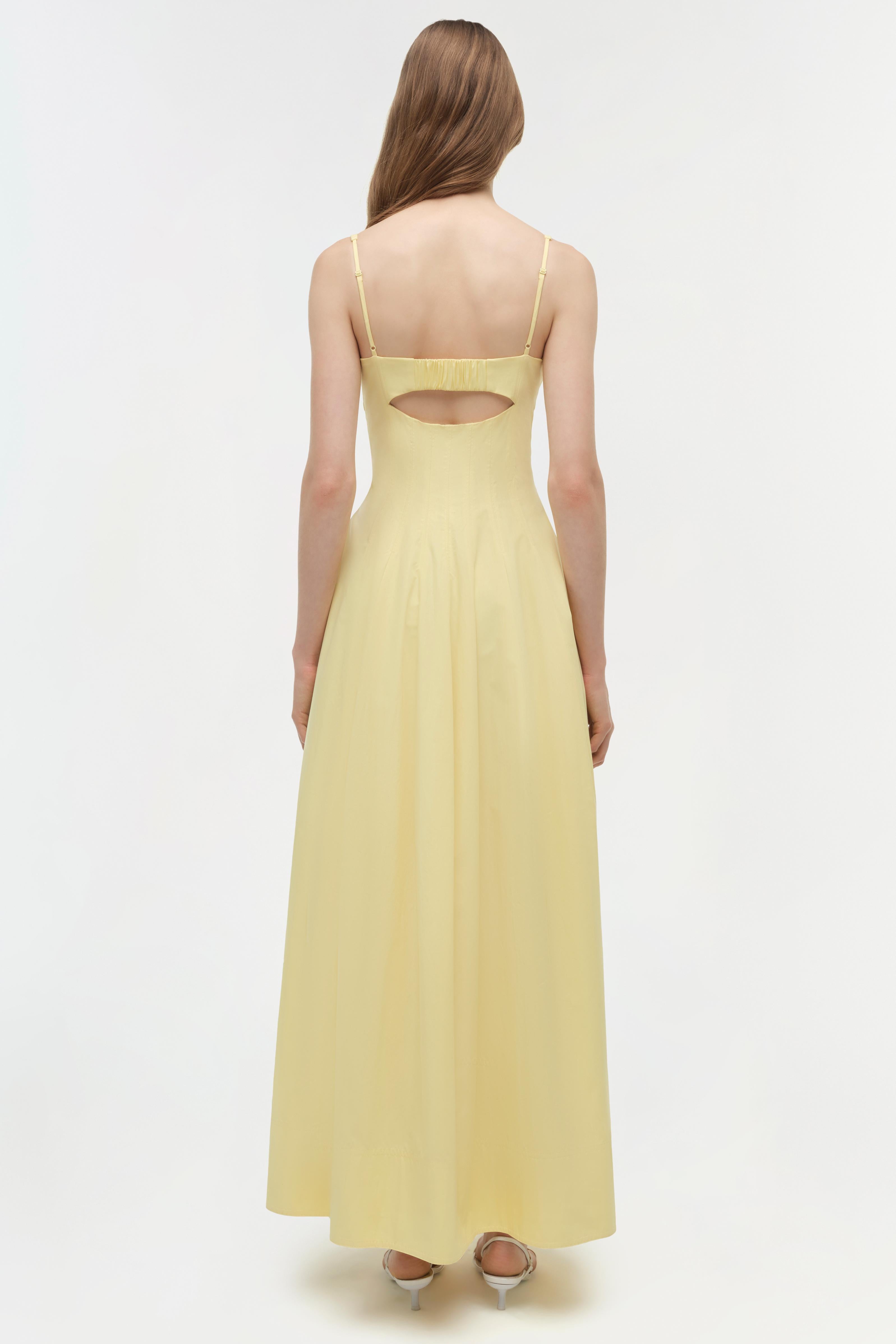 yellow cotton midi dress COS Women's Waisted Cotton Midi Dress in Yellow