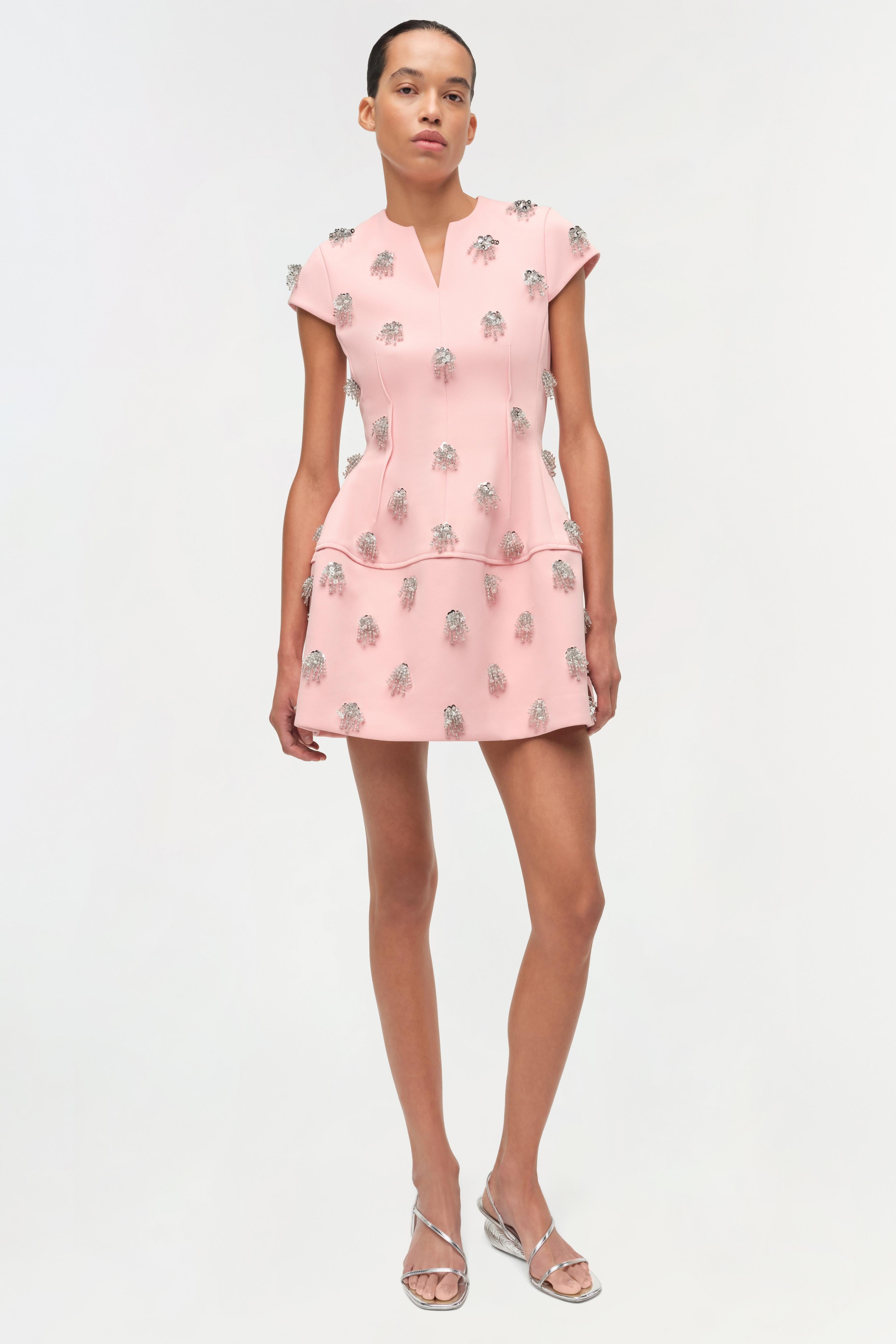 pink embellished mini dress SIMKHAI Women's Bethanie Bead-Embellished Minidress - Dusty Rose