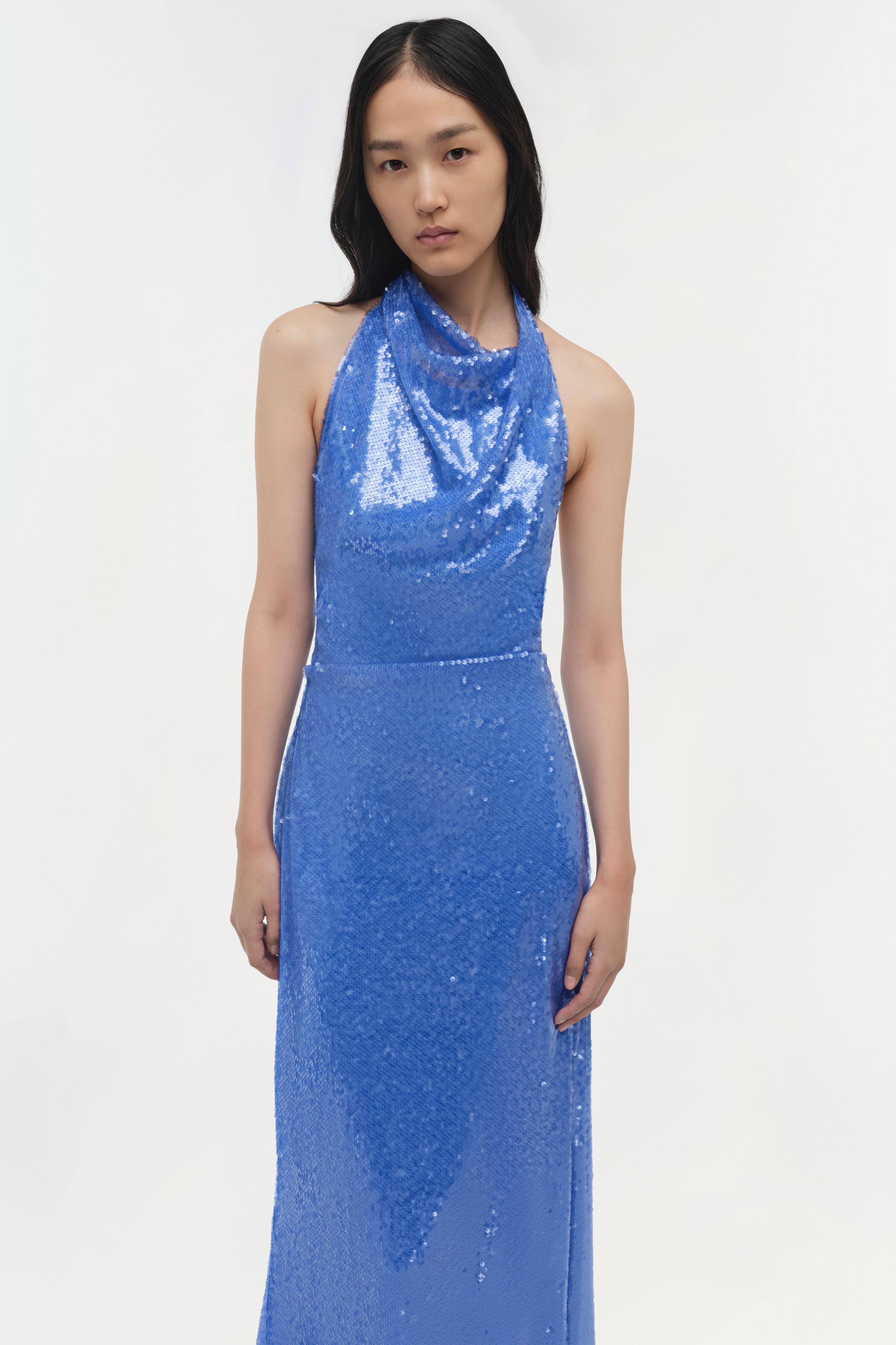 SIMKHAI Reannon Draped Gown in Blue SIMKHAI Reannon Draped Gown in Blue