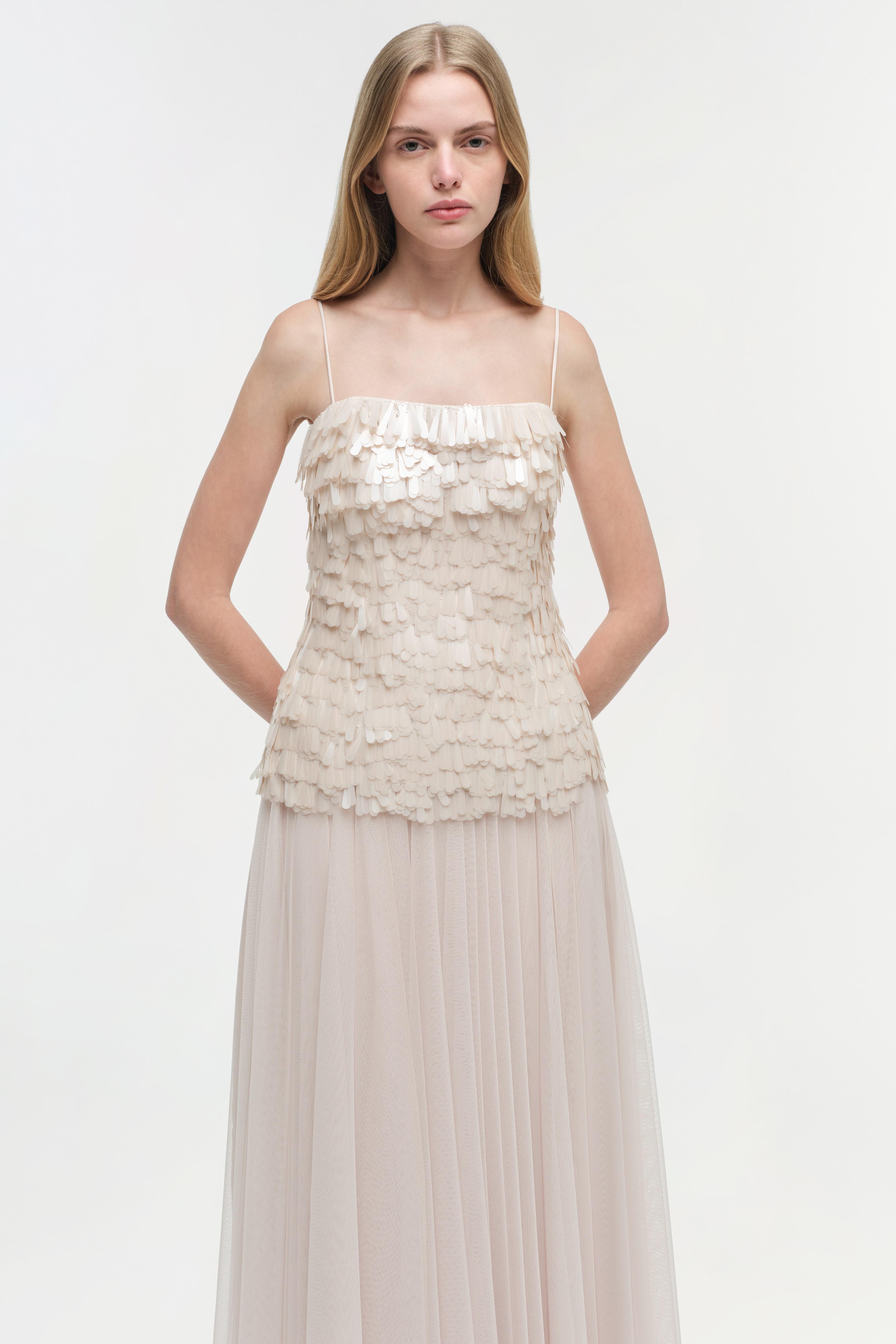 simkhai white sequin dress Simkhai Women's V-neck Kari Dress in Champagne, Sequin, Size 0