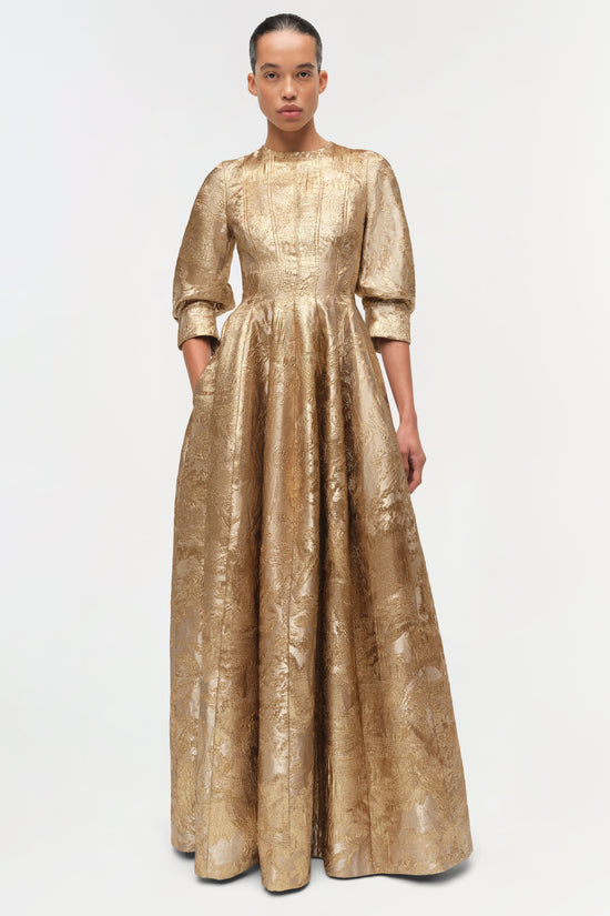 Claravelle Metallic Jacquard Gown