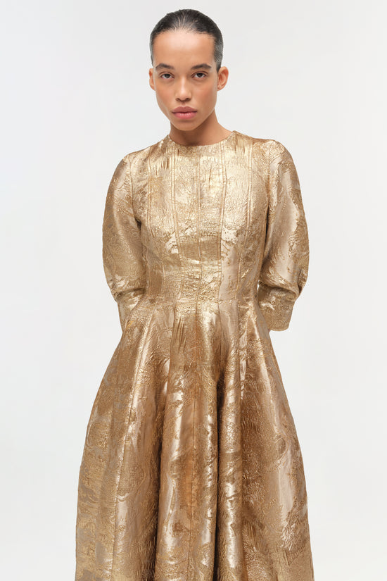 Claravelle Metallic Jacquard Gown