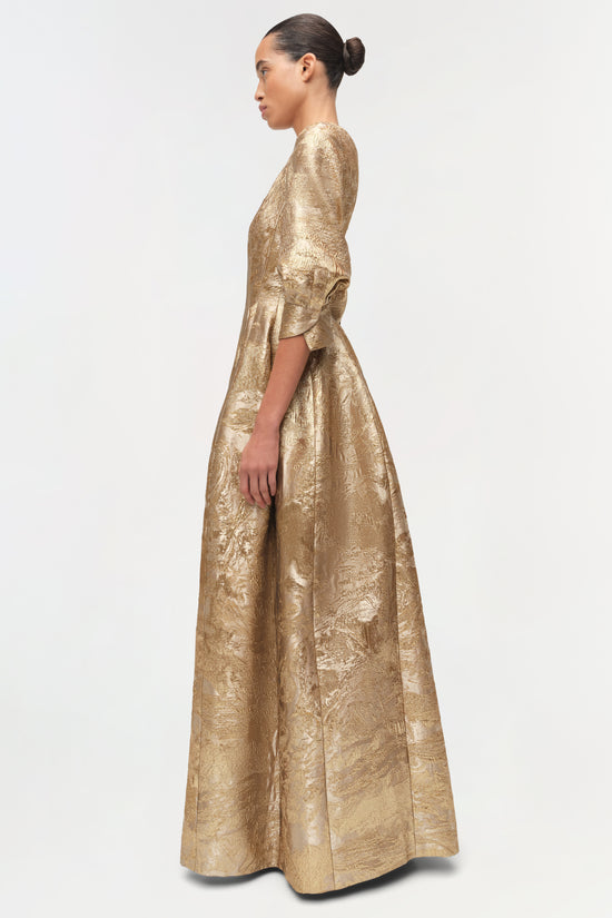 Claravelle Metallic Jacquard Gown