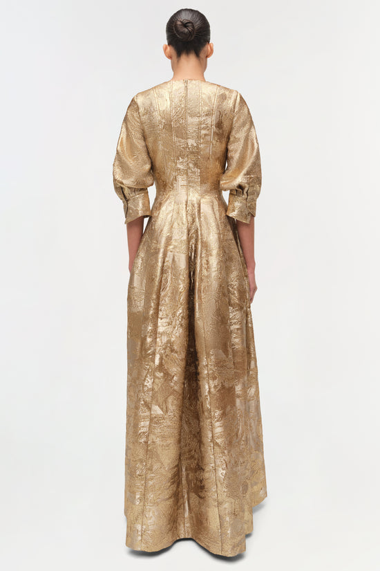 Claravelle Metallic Jacquard Gown