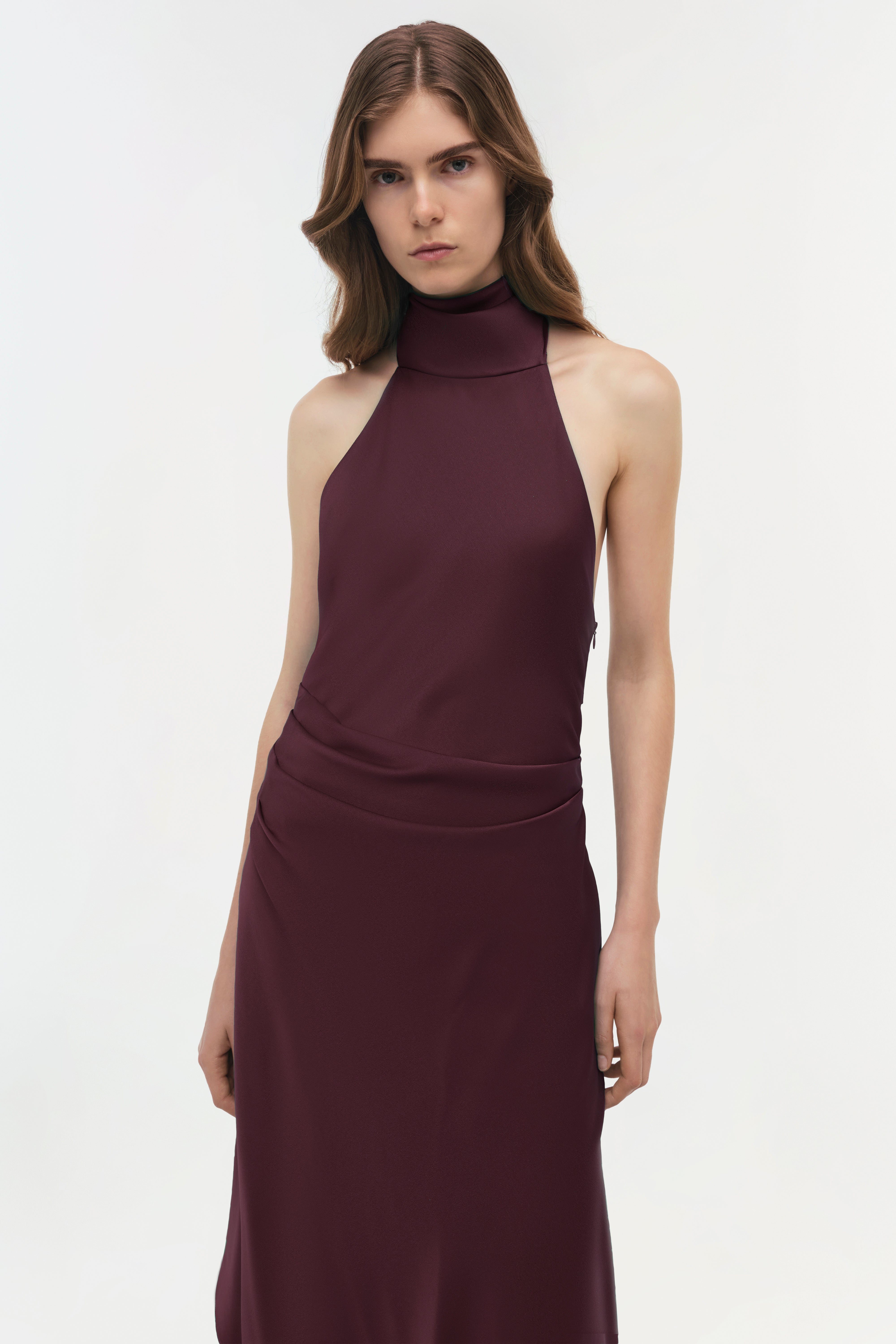 simkhai satin dress Burke Draped Satin Midi Dress SIMKHAI