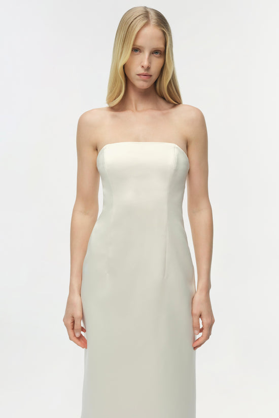 SIMKHAI Women's Enid Satin Bustier Midi Dress in Porcelain, Size 0