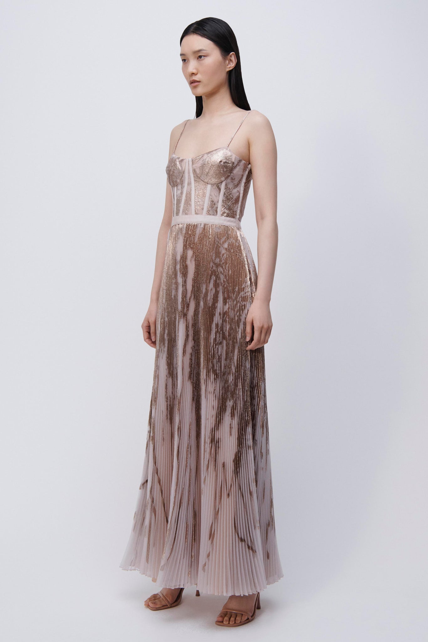 SIMKHAI Brielle Sleeveless Metallic Bustier Gown