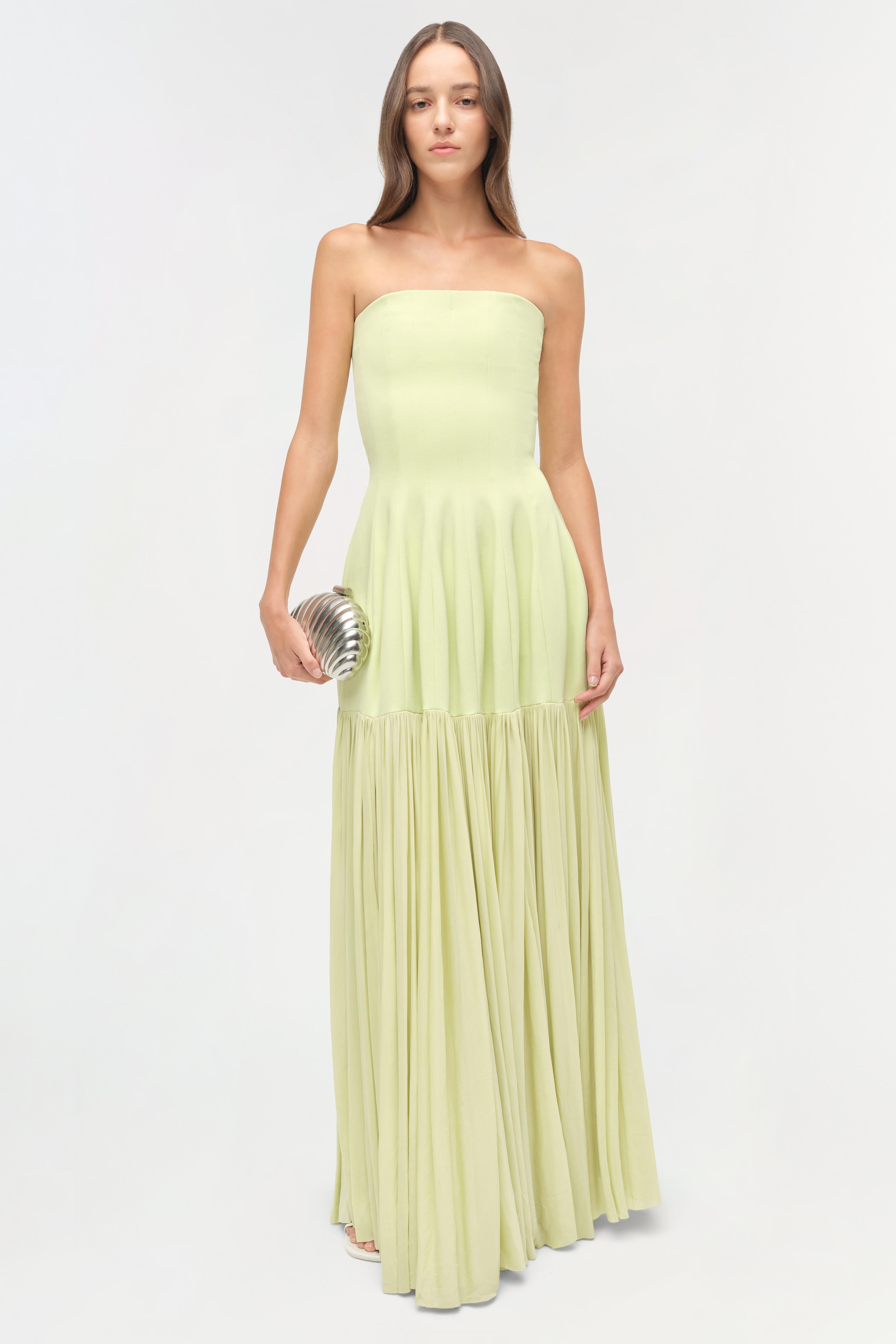 sandrine silk halter dress RIXO Sandrine Satin Midi Gold