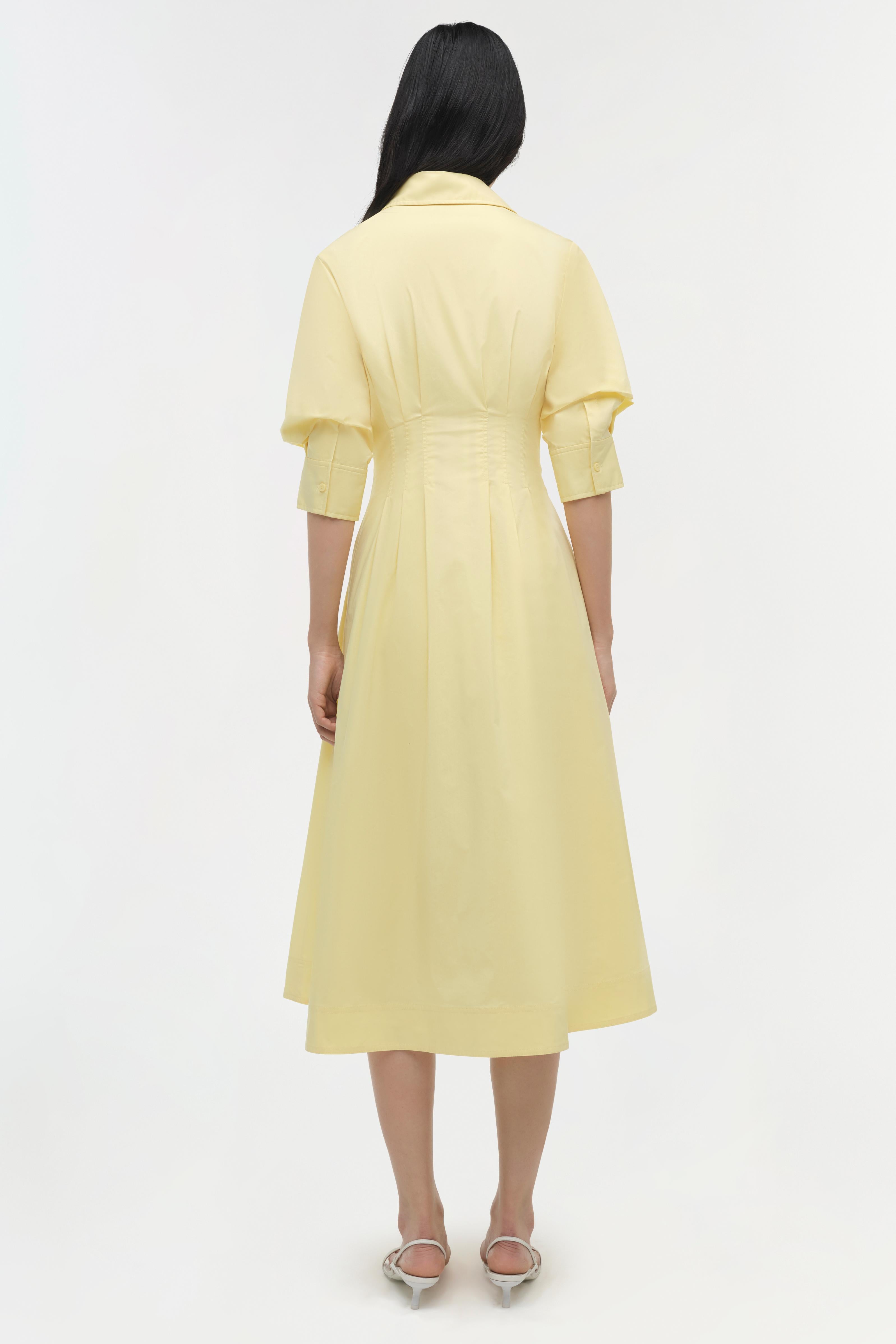 Jazz Pintuck Midi Dress - Buttercream Yellow