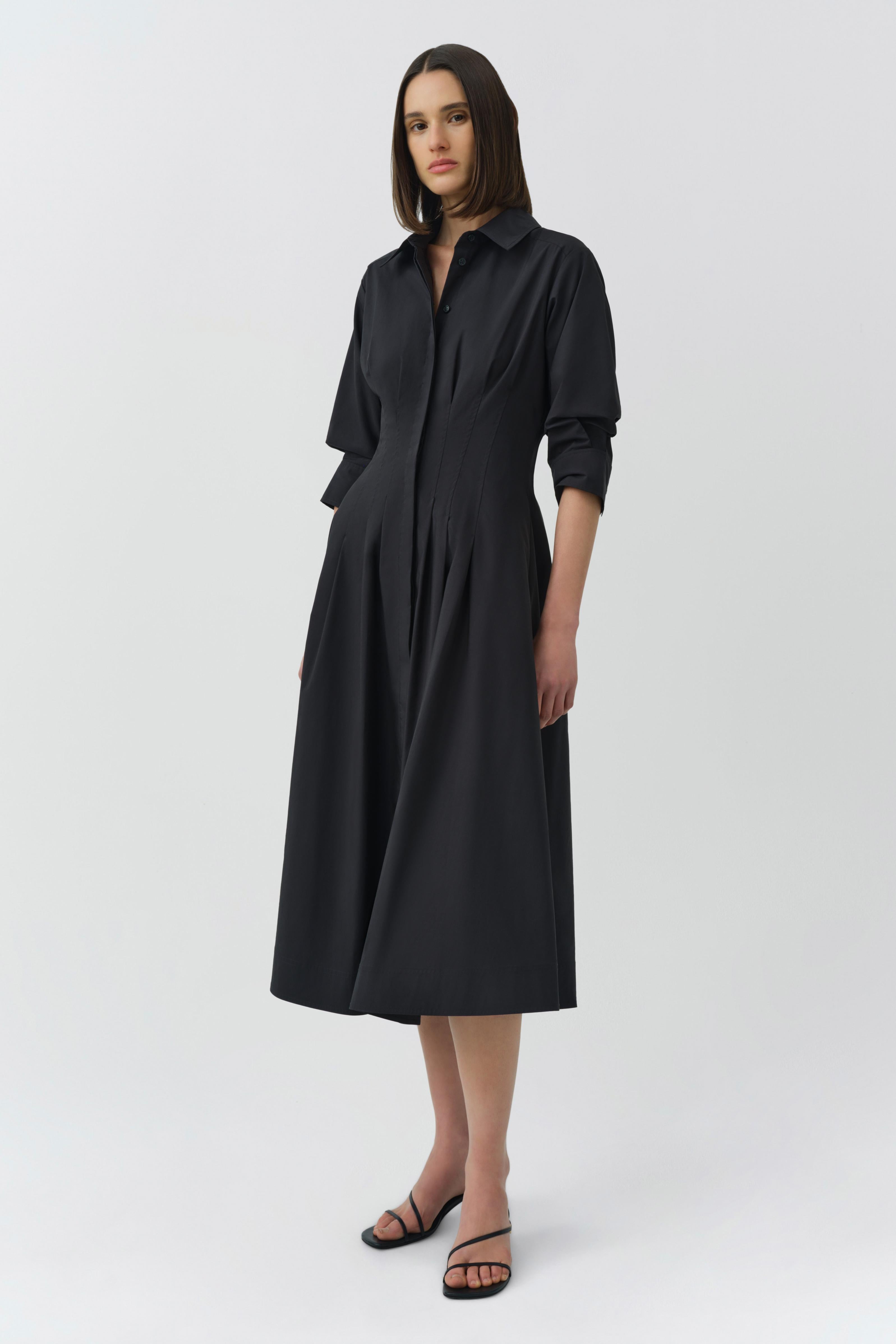 midi tshirt dress Dorian Fitted Shirt Midi Dress / Charcoal Marle | MESHKI