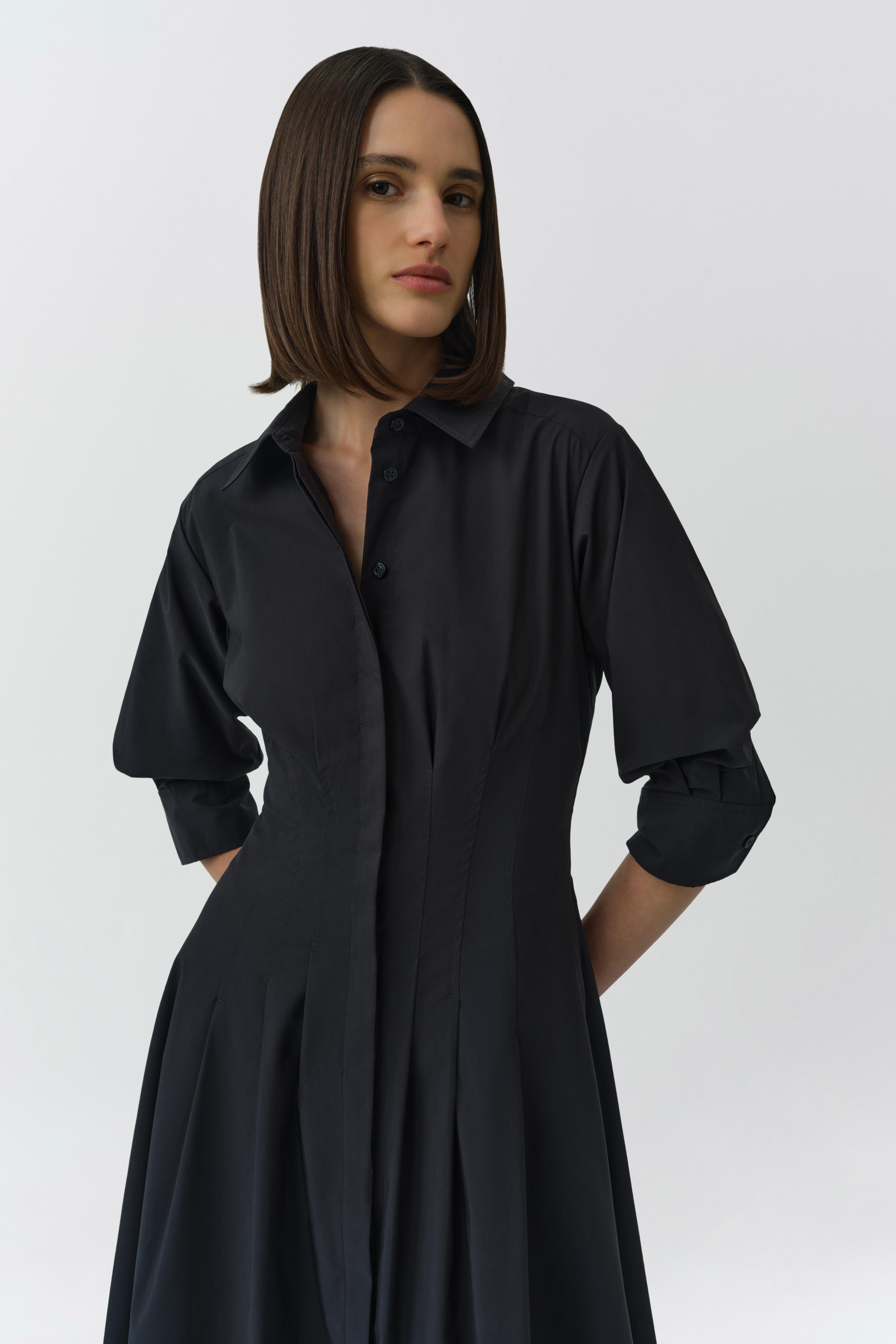 blouse dress black Signature Jazz Midi Shirt Dress - Black