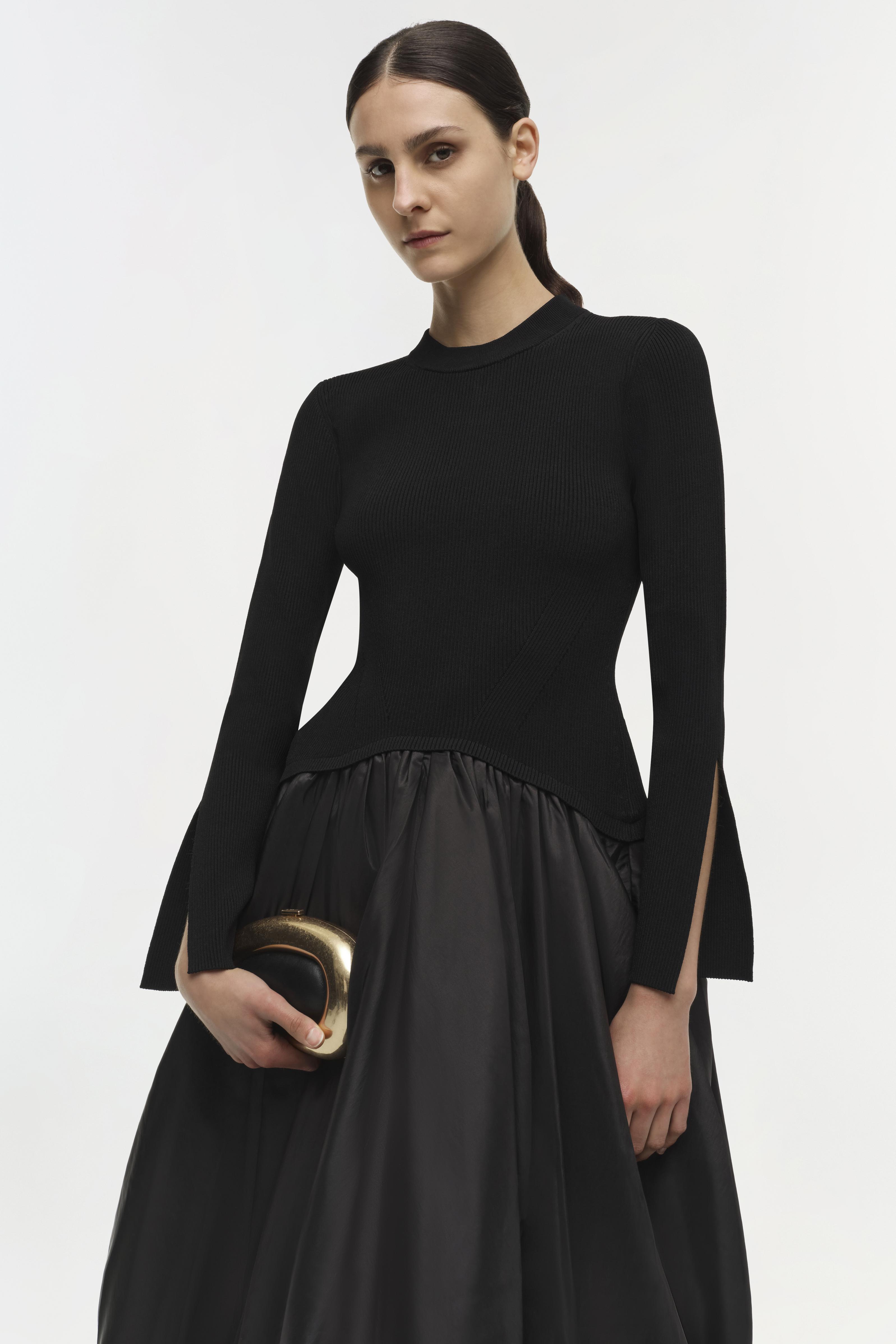 SIMKHAI Black Kenlie Long Sleeve Mock Neck Midi Dress Black / S SIMKHAI Black Kenlie Long Sleeve Mock Neck Midi Dress Black / S