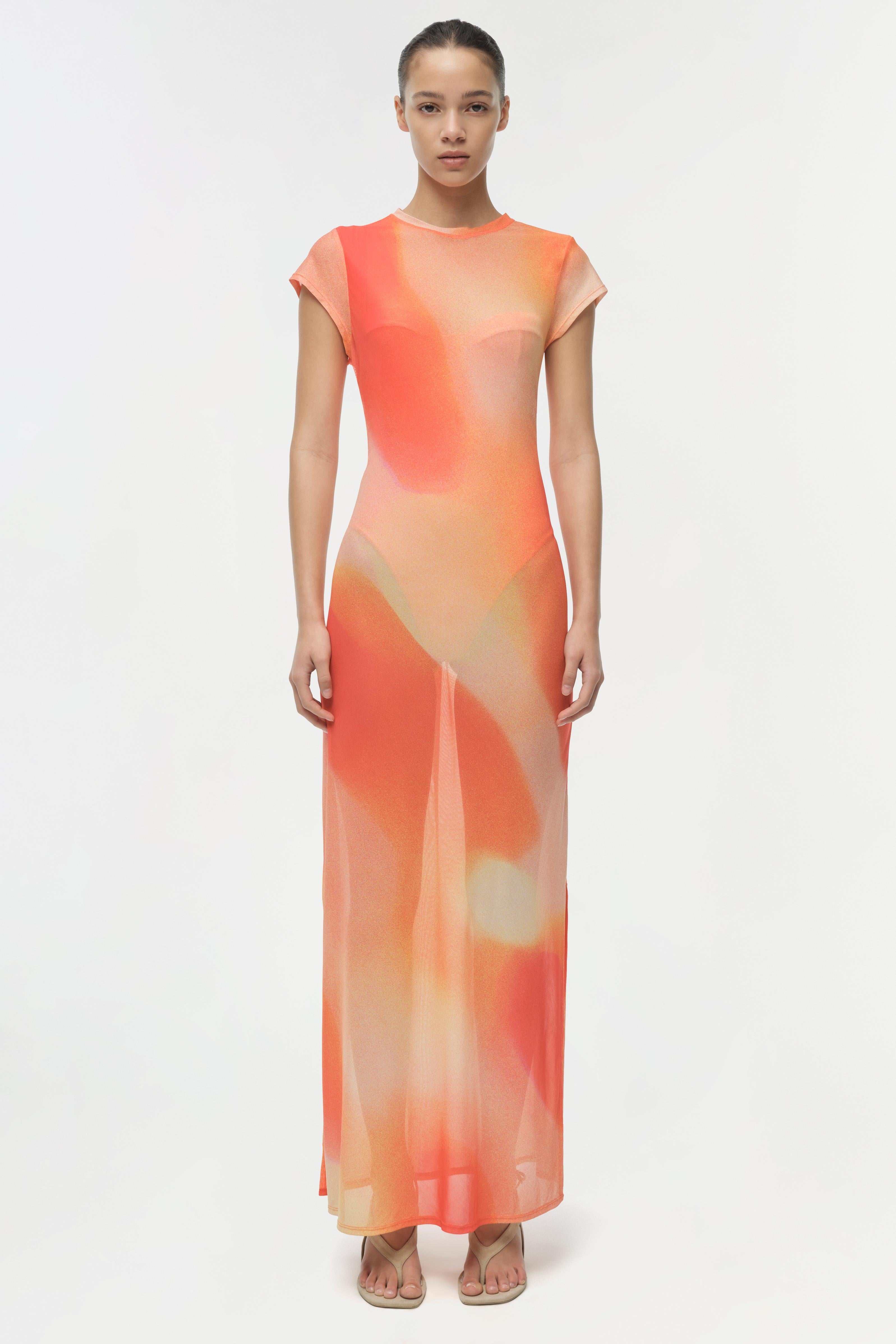 SIMKHAI Women's Fia Mesh Midi Dress in Golden Hour Sunset, Size XS