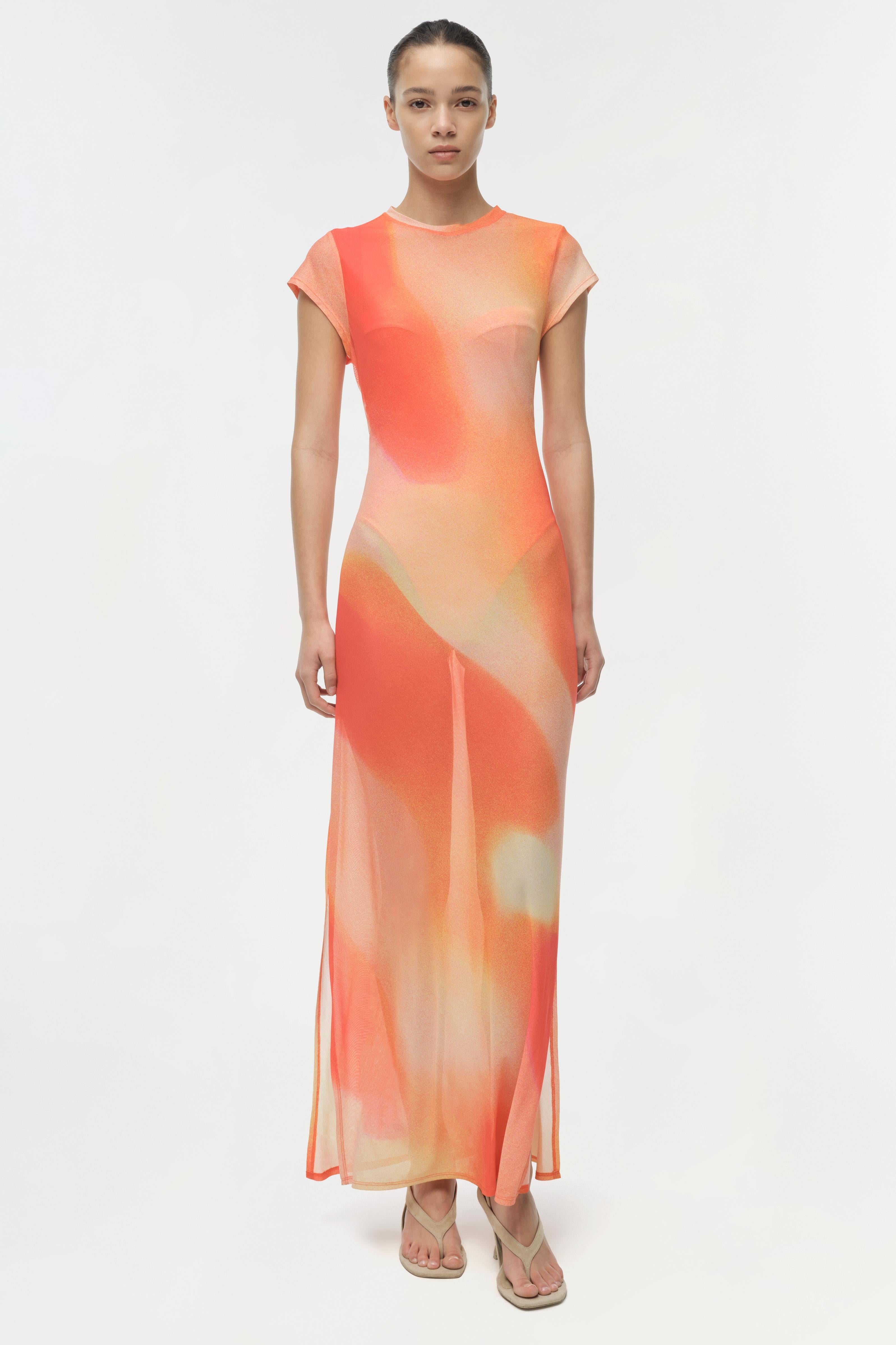 orange mesh dress SIMKHAI Women's Fia Mesh Midi Dress in Golden Hour Sunset, Size XS